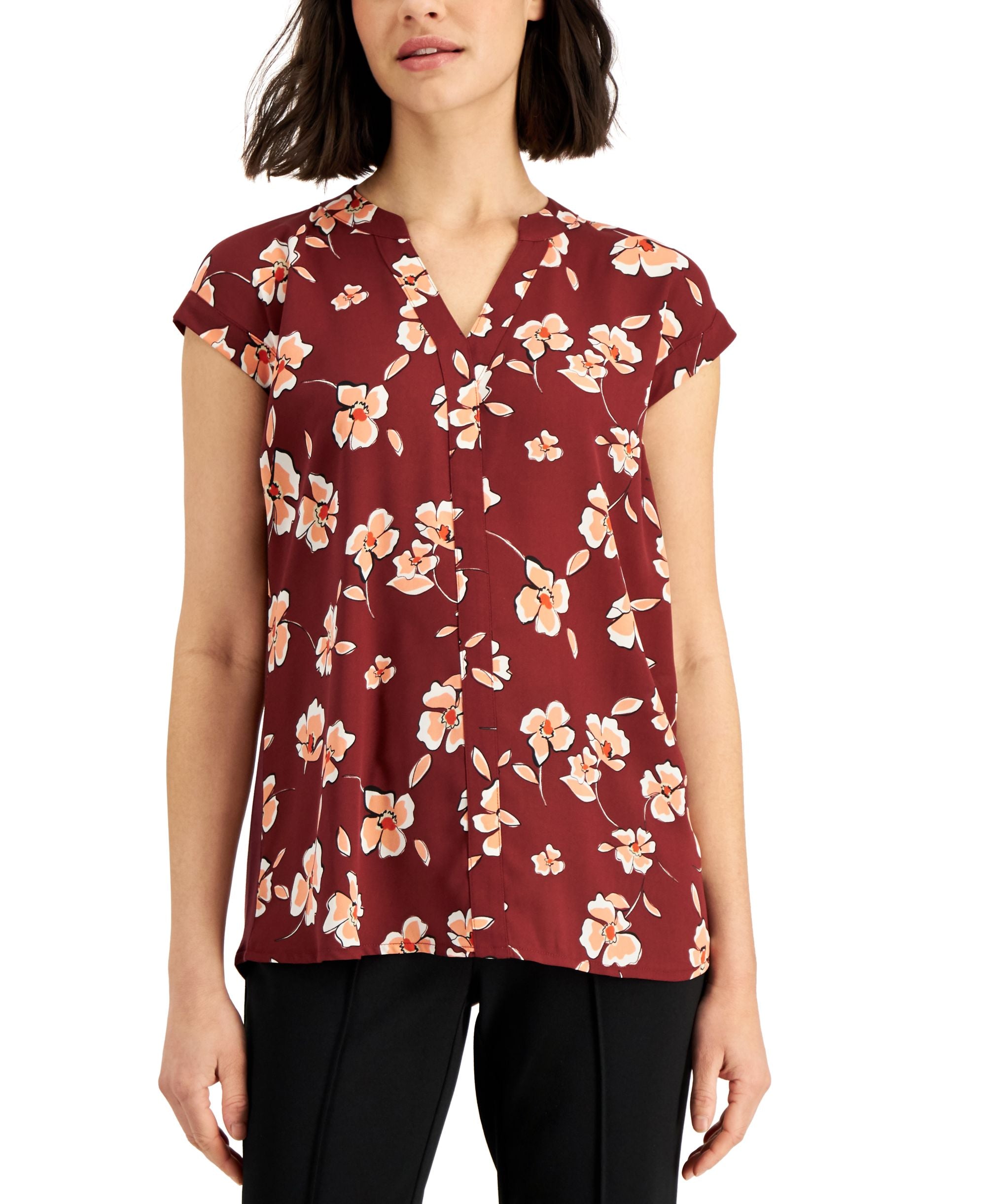 Alfani Mixed Media Cap Sleeve Premium Top