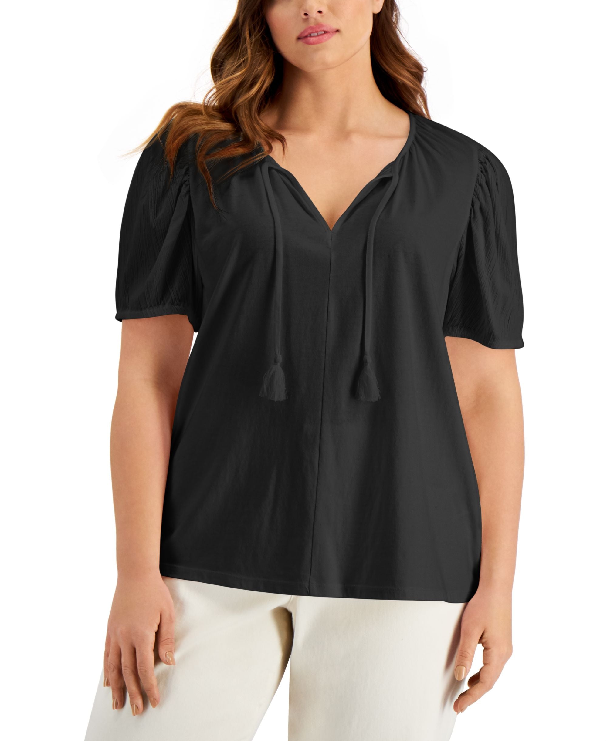 Style & Co Plus Size Tie Neck Premium Top