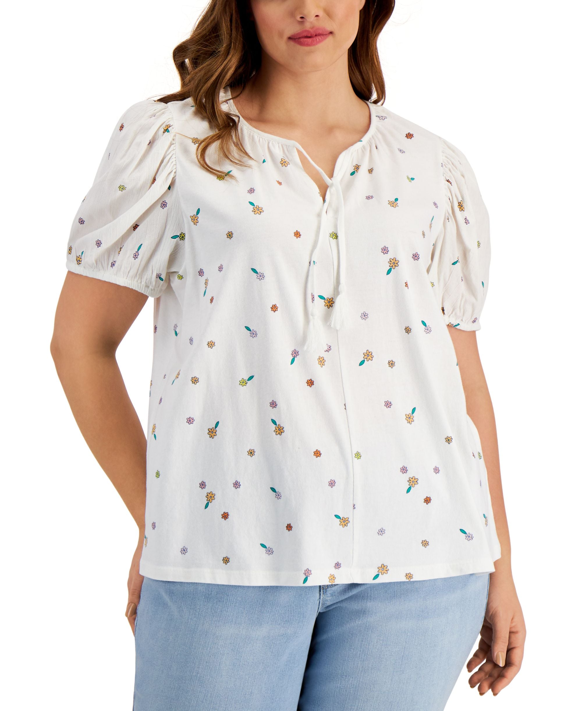 Style & Co Plus Size Tie Neck Premium Top