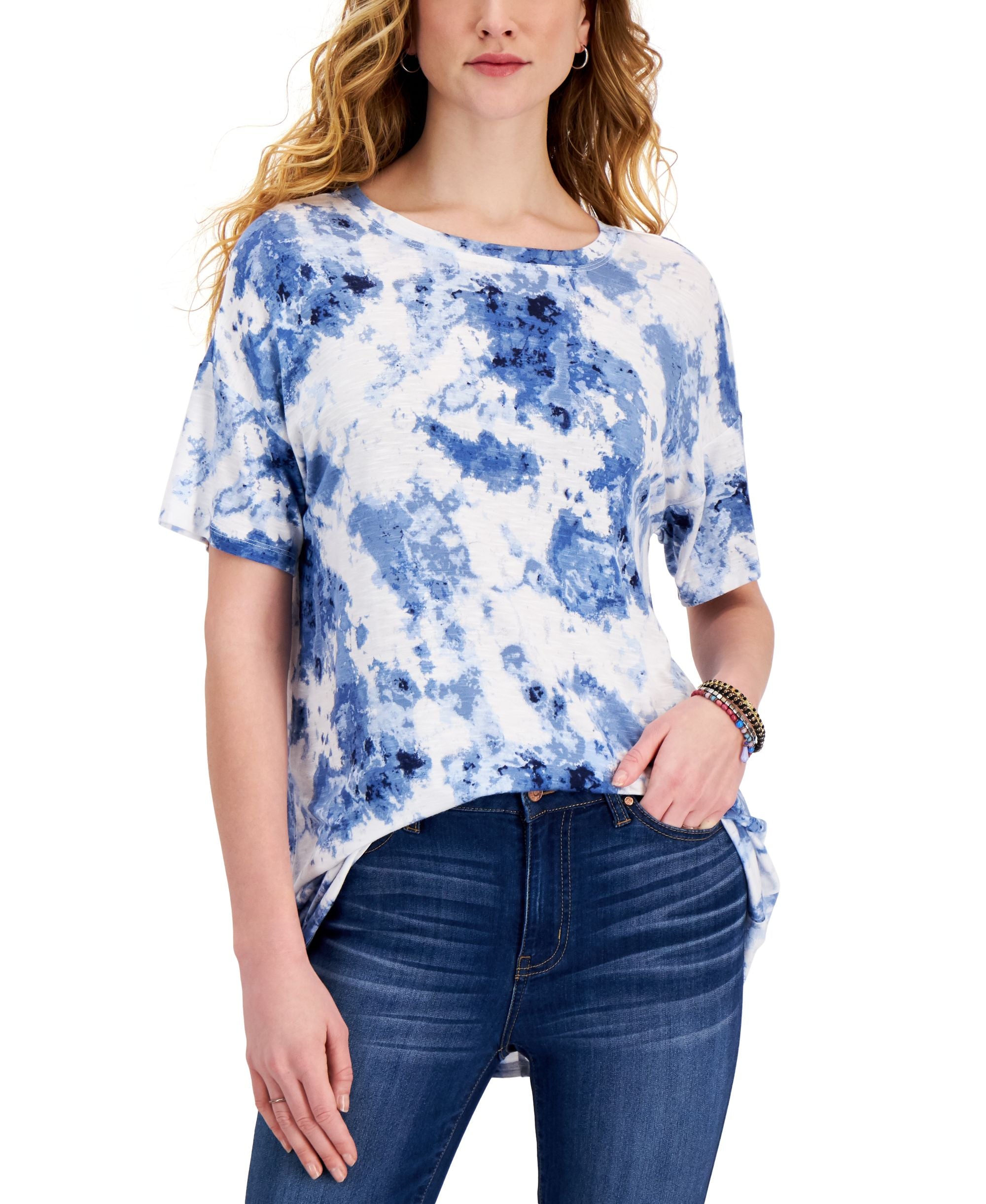 Style & Co Womens Printed Drapey T-Modern Shirt