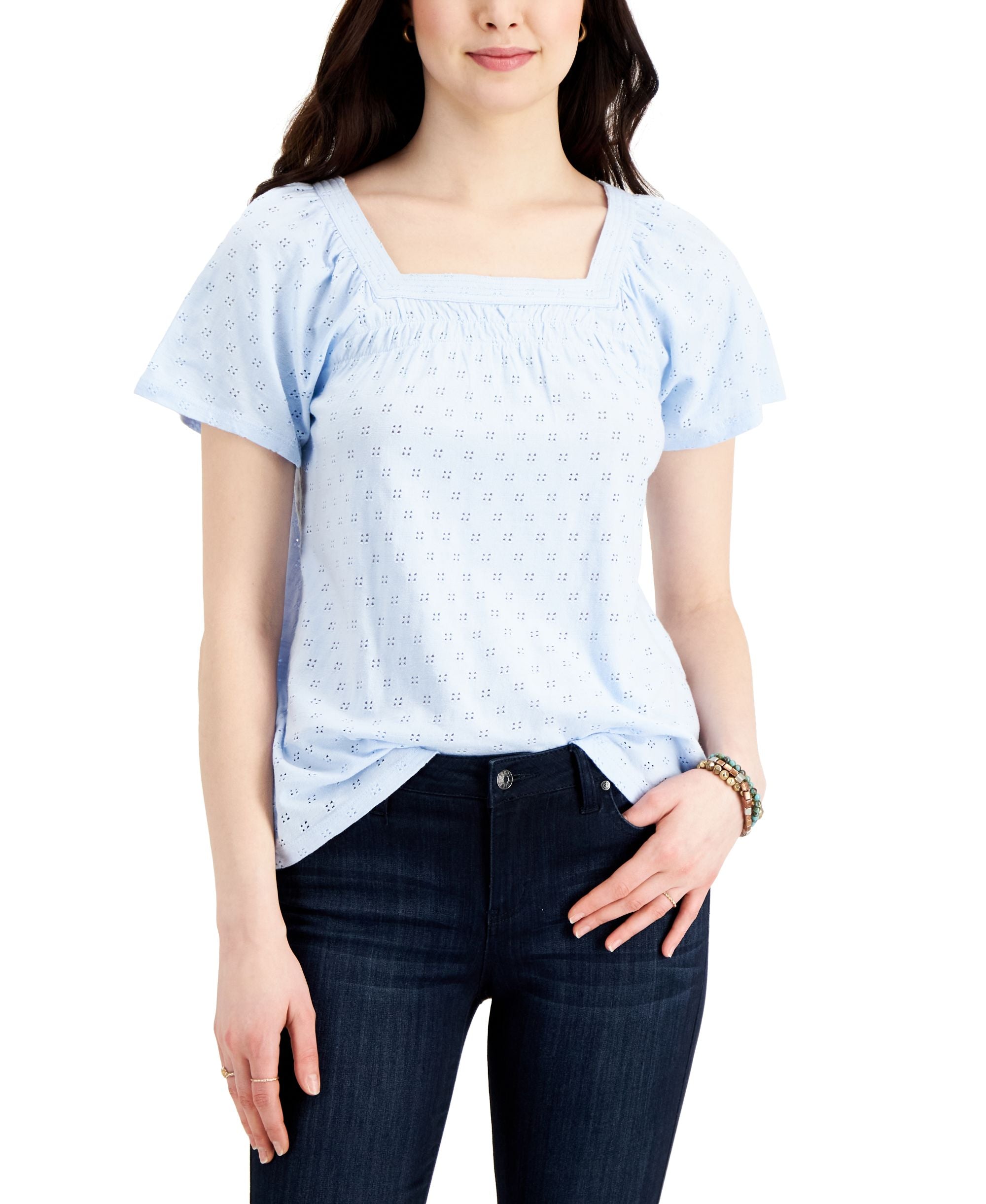 Petite Solid Square-Neck Premium Top