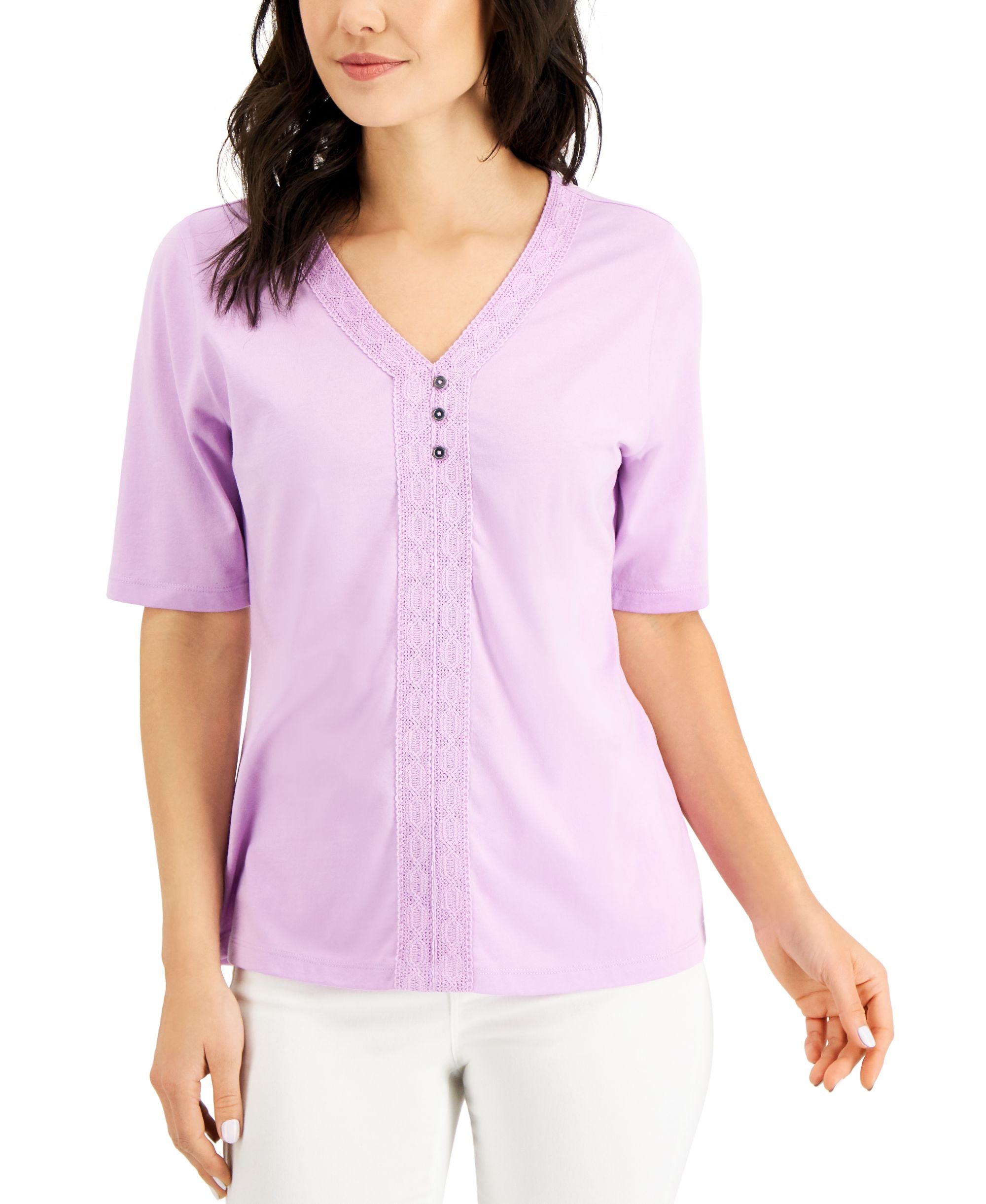 Karen Scott Crochet Trim Premium Top