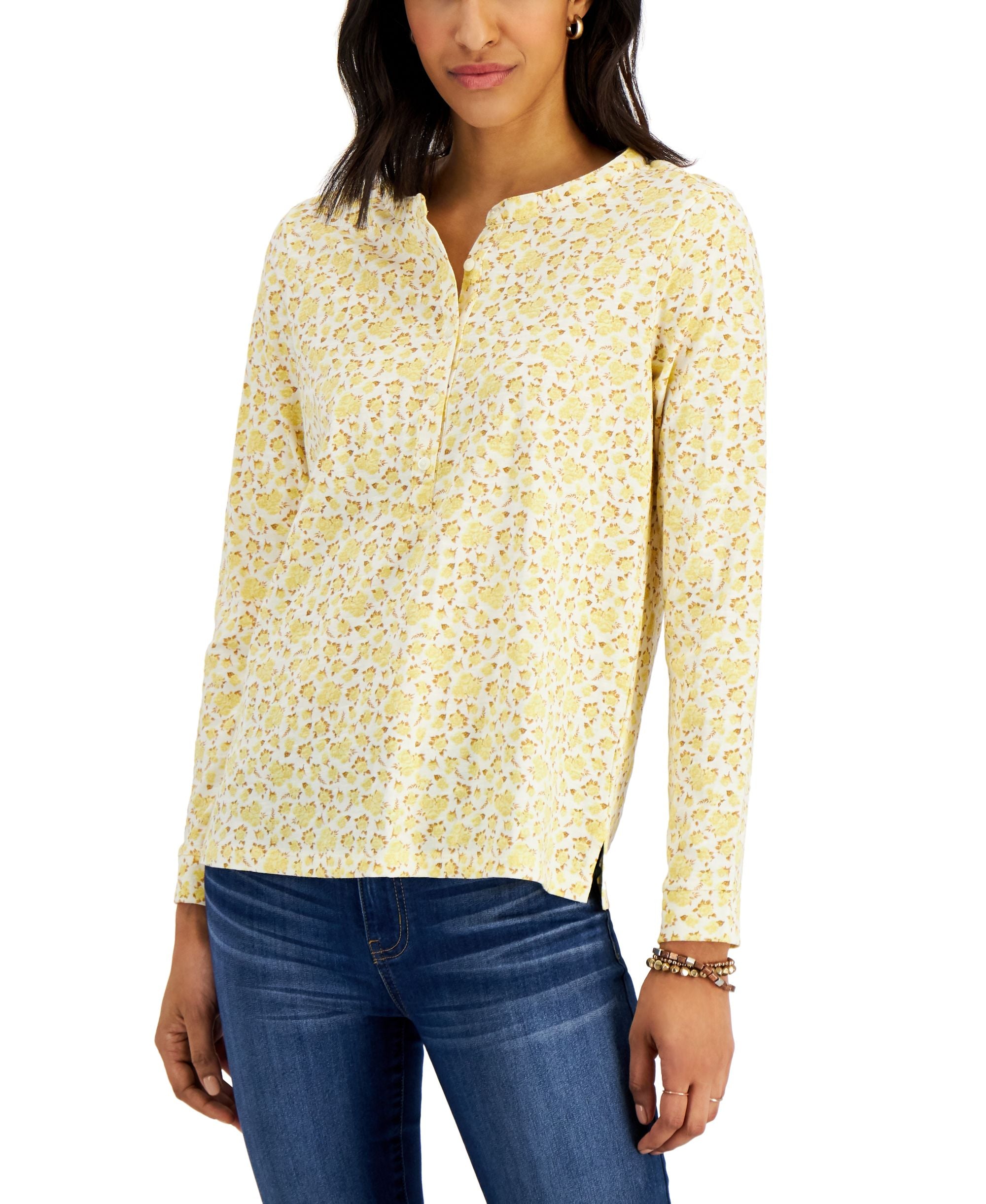 Style & Co Petite Printed Cotton Knit Premium Top