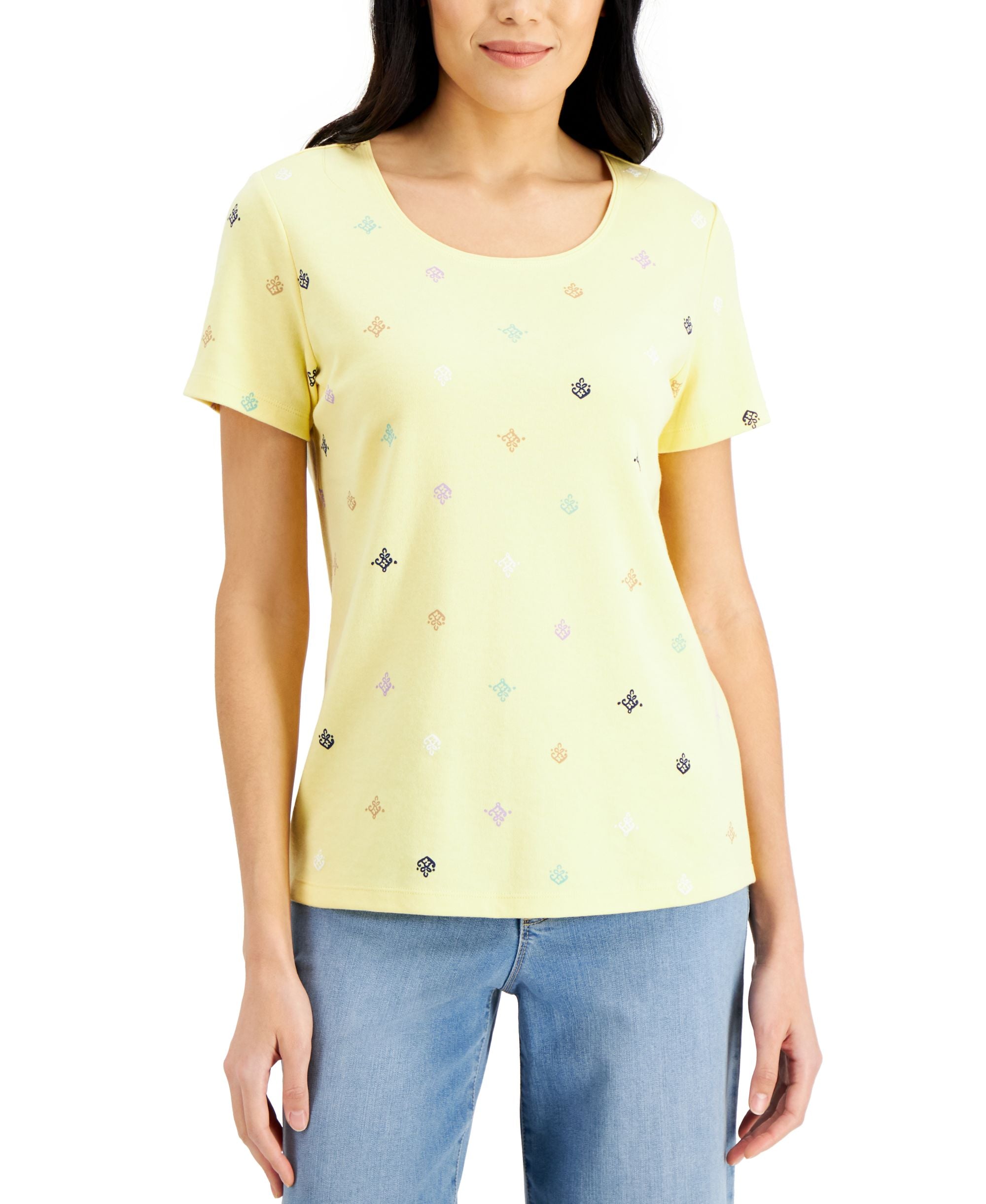 Karen Scott Petite Printed Scoop Neck T-Modern Shirt