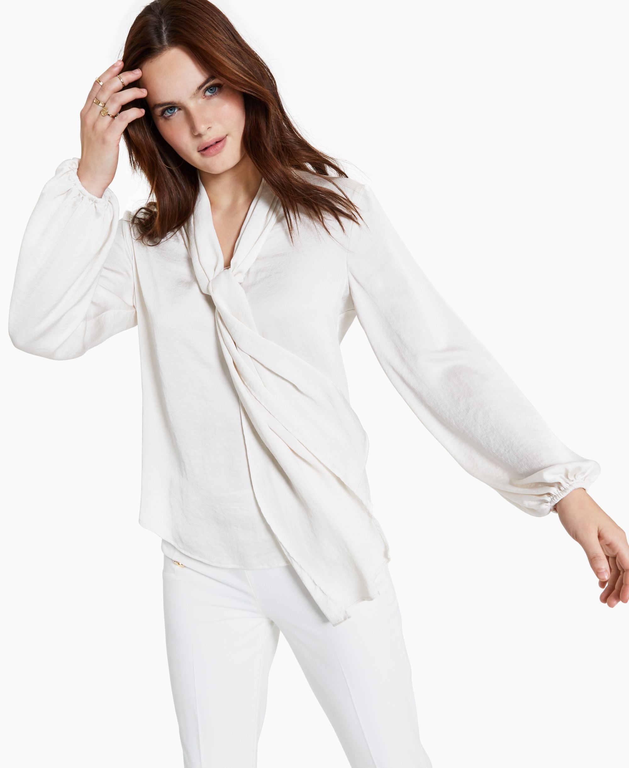 Women's Tie Neck Cinched Sleeve Signature Blouse