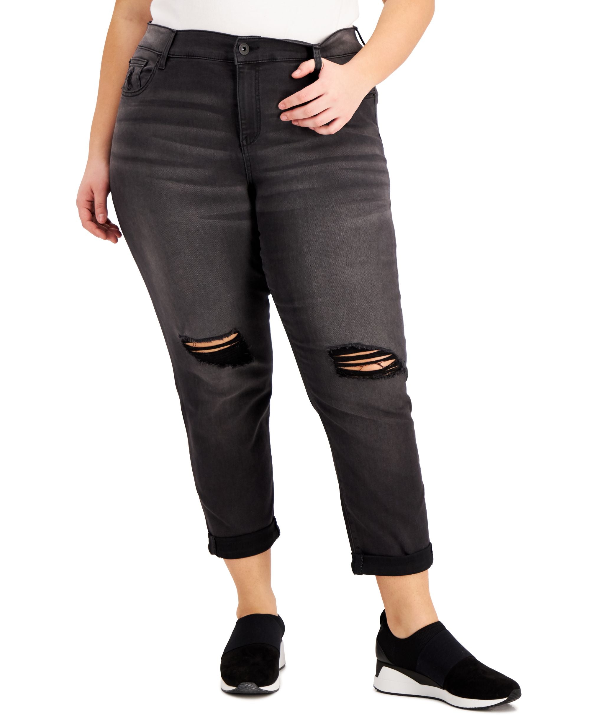 Celebrity Pink Modern Plus Size Distressed Girlfriend Premium Jeans