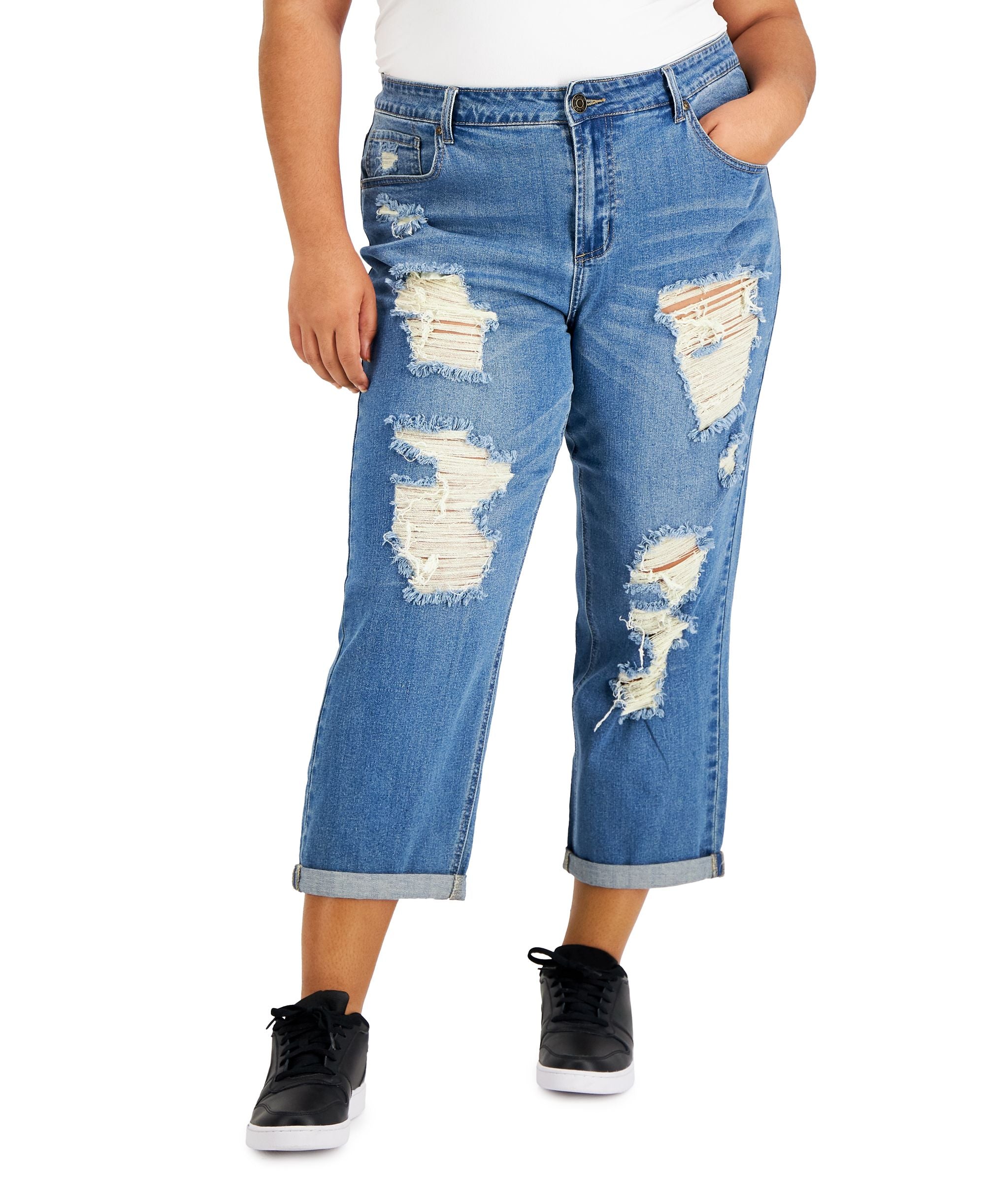 Gogo Premium Jeans Modern Plus Size High Rise Destructed Ex Boyfriend Premium Jeans