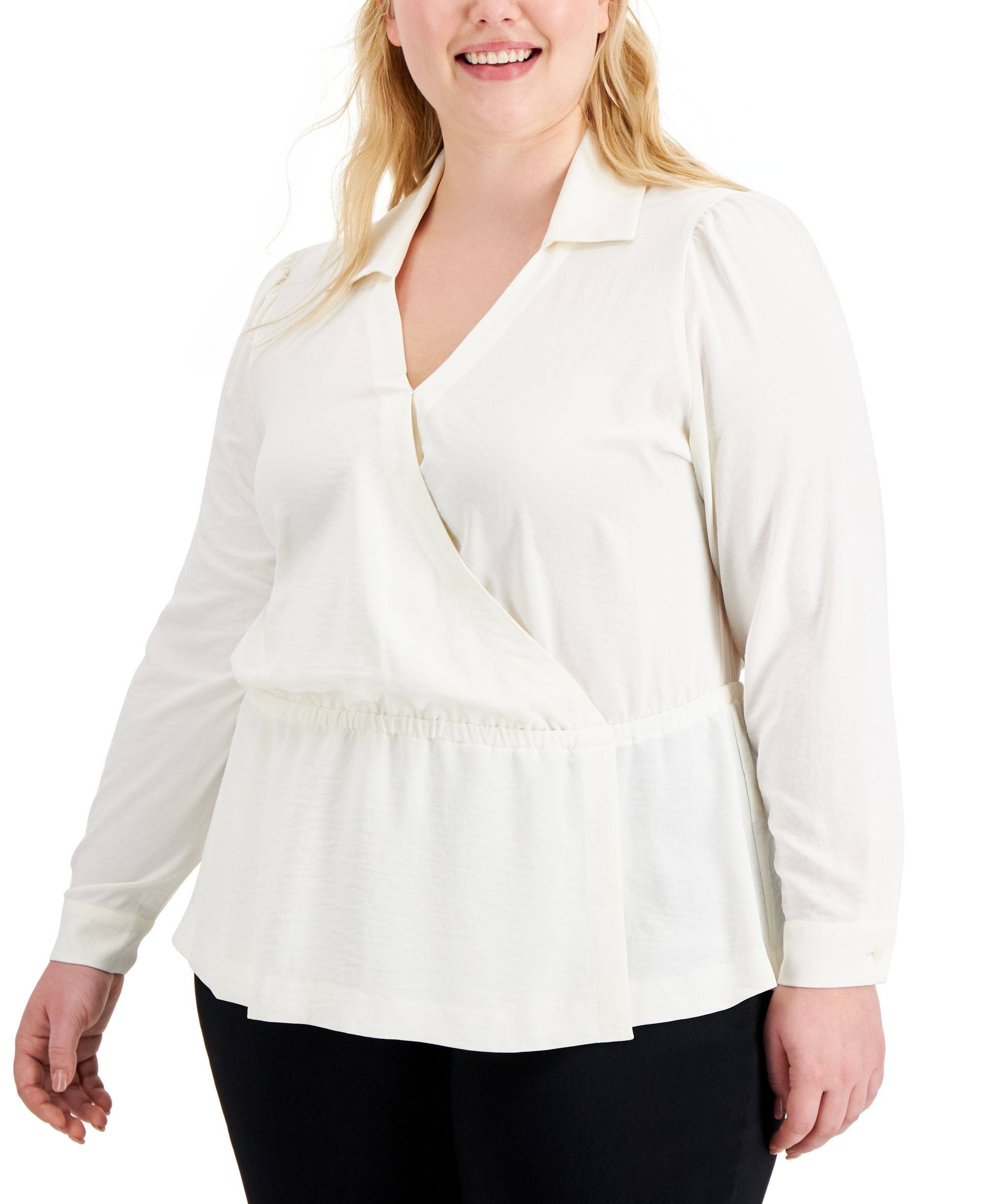 Alfani Plus Size Surplice Peplum Signature Blouse