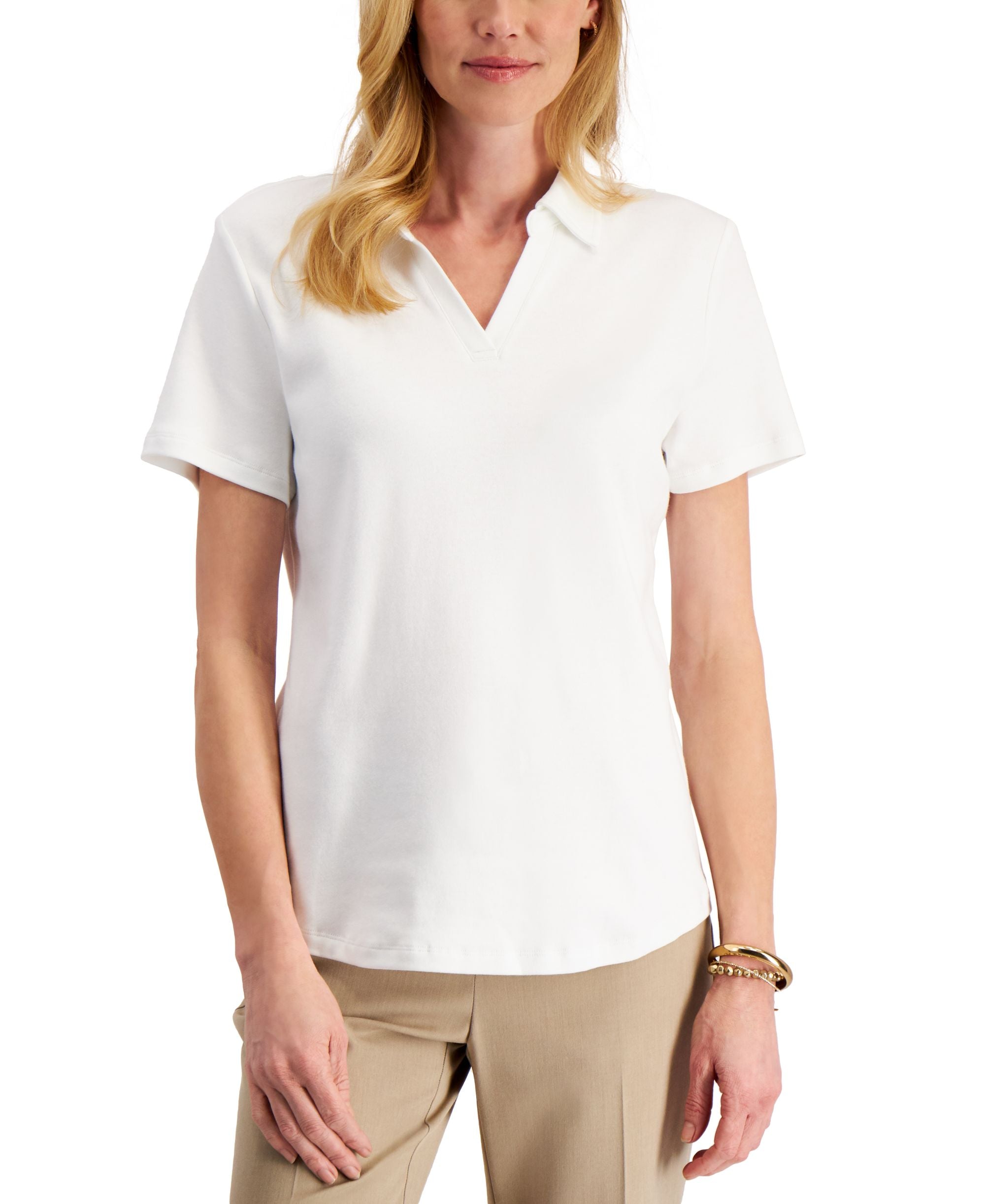 Karen Scott Petite Solid Johnny Collared Premium Top