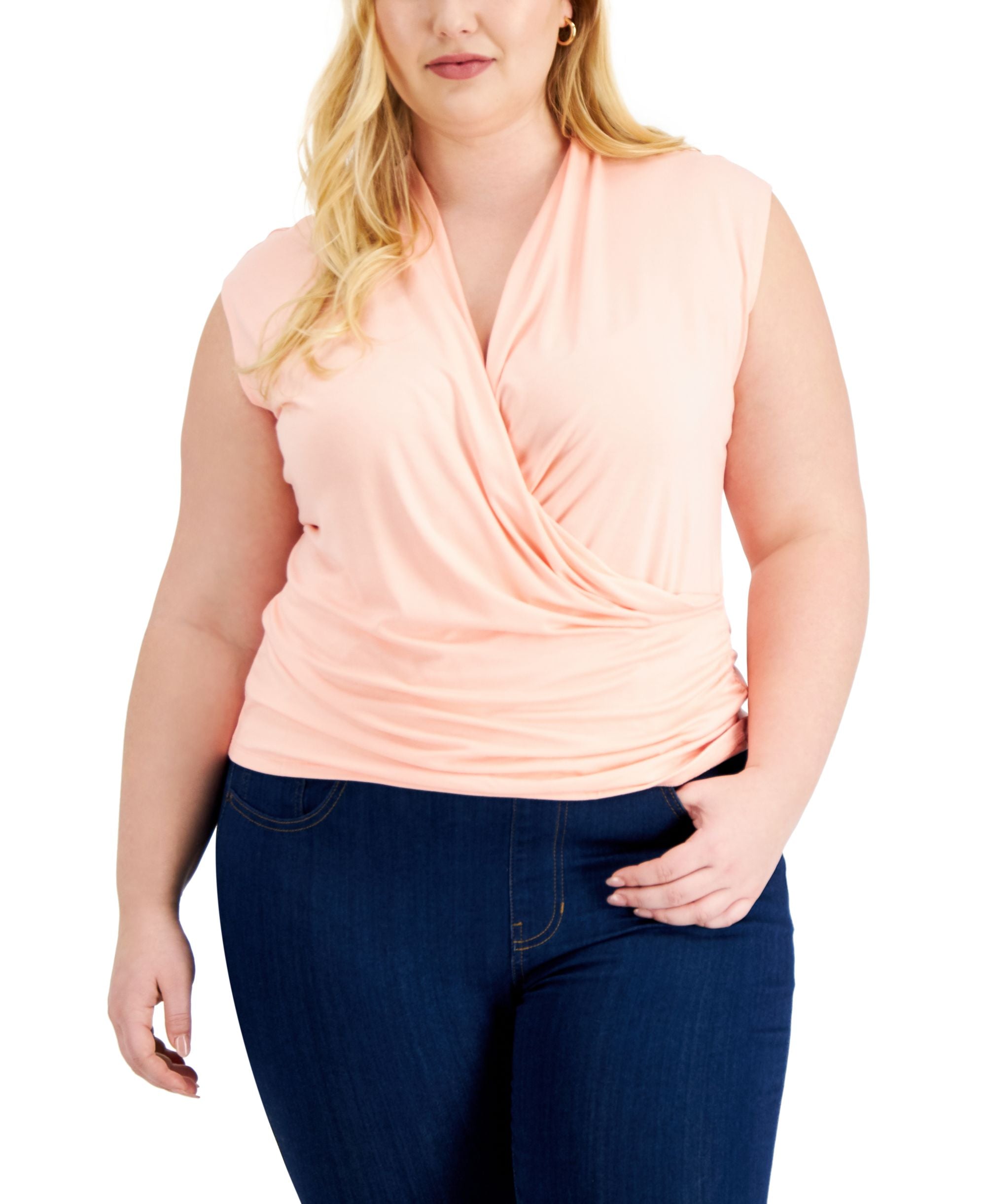 INC International Concepts Plus Size Sleeveless Surplice Premium Top