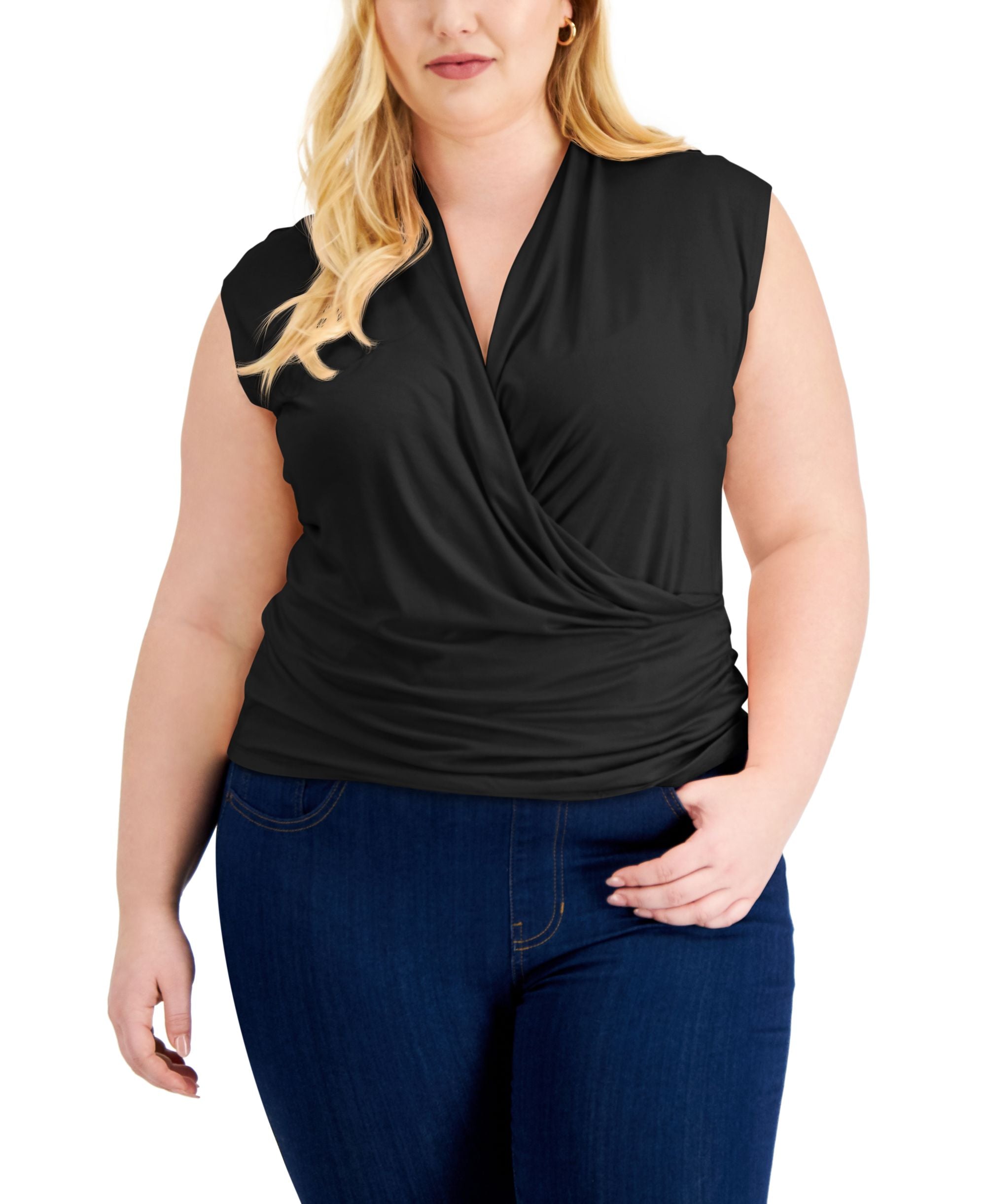 INC International Concepts Plus Size Sleeveless Surplice Premium Top
