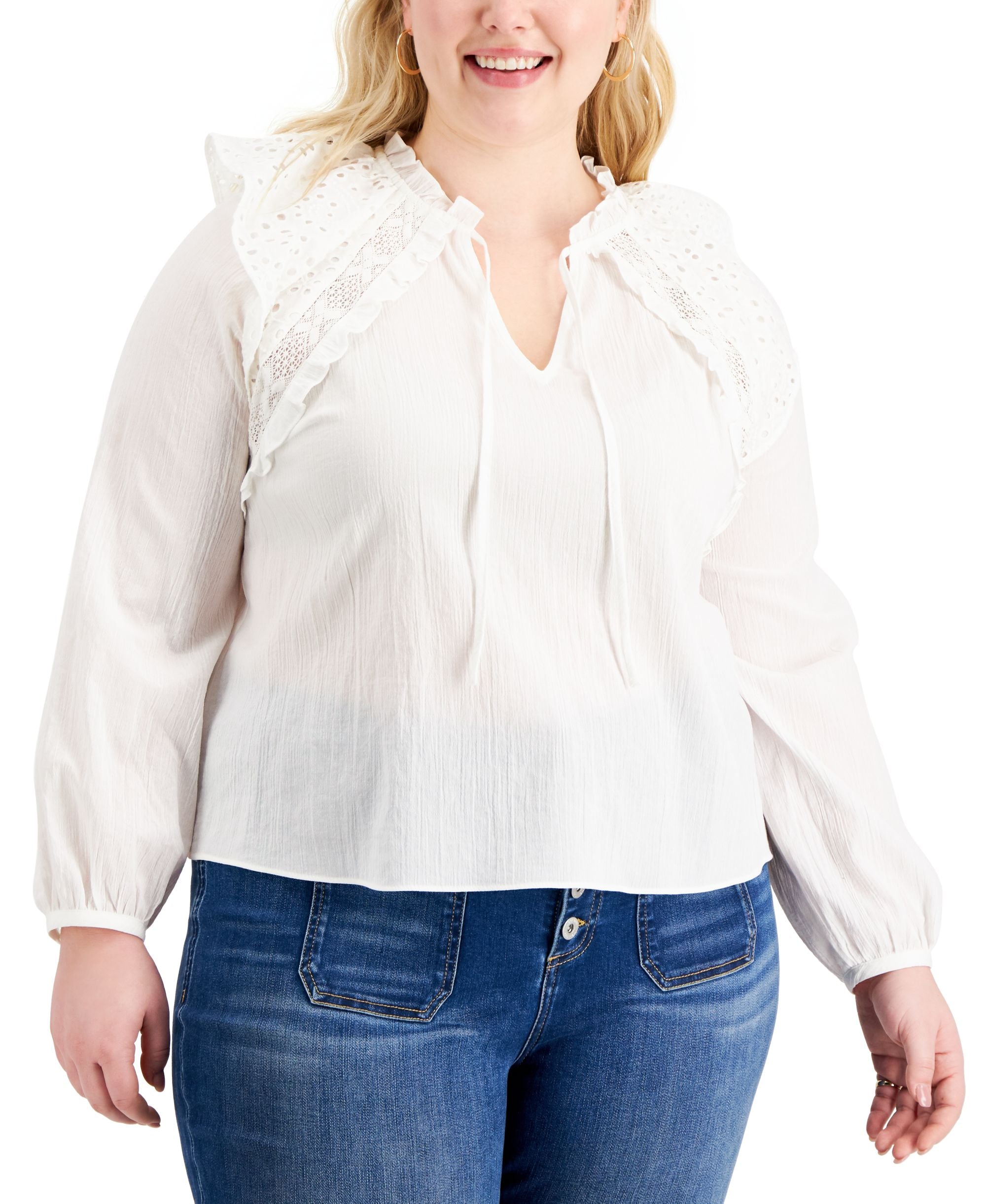 INC International Concepts Plus Size Tie Neck Signature Blouse