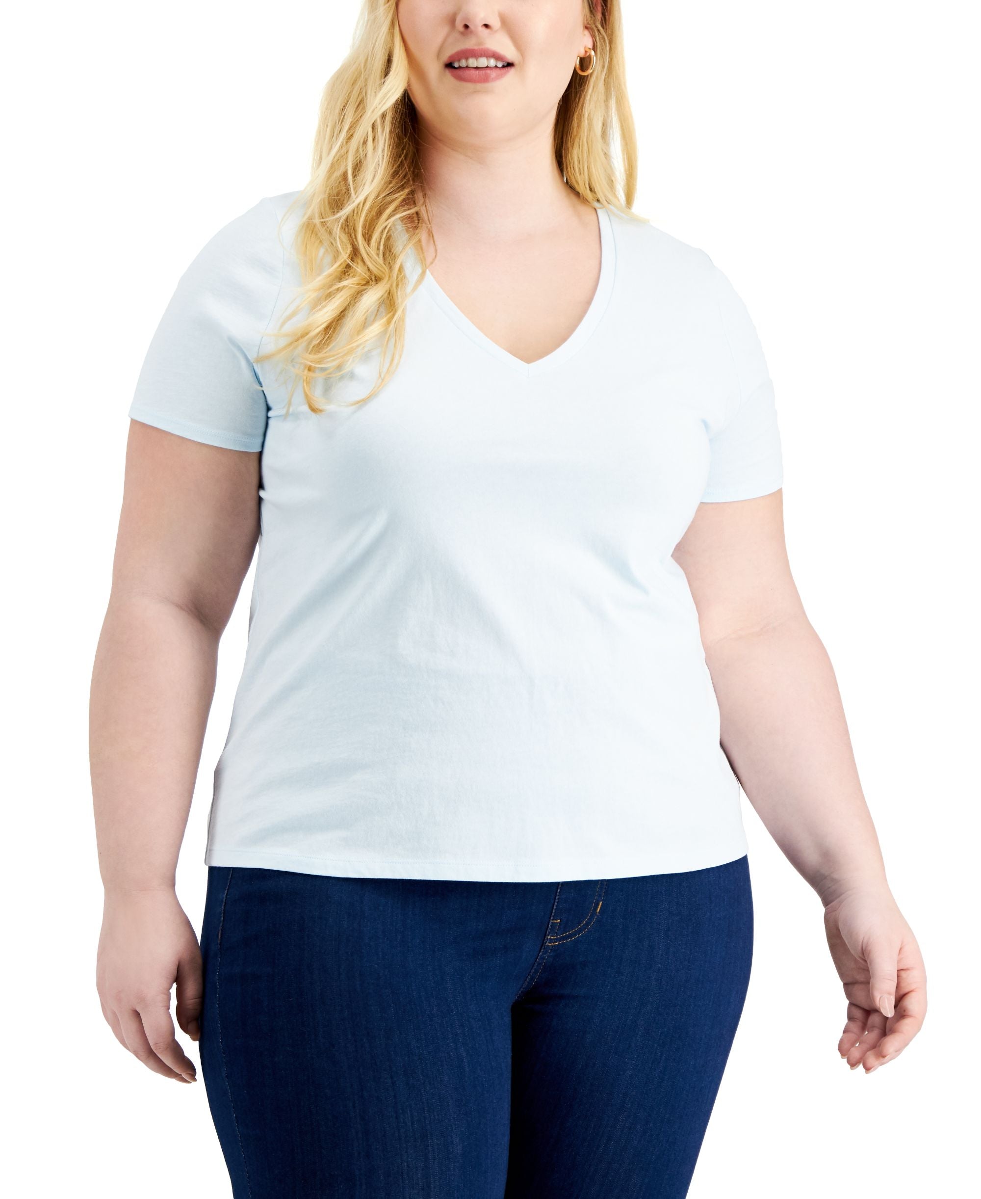 INC International Concepts Plus Size Cotton V Neck Premium Top