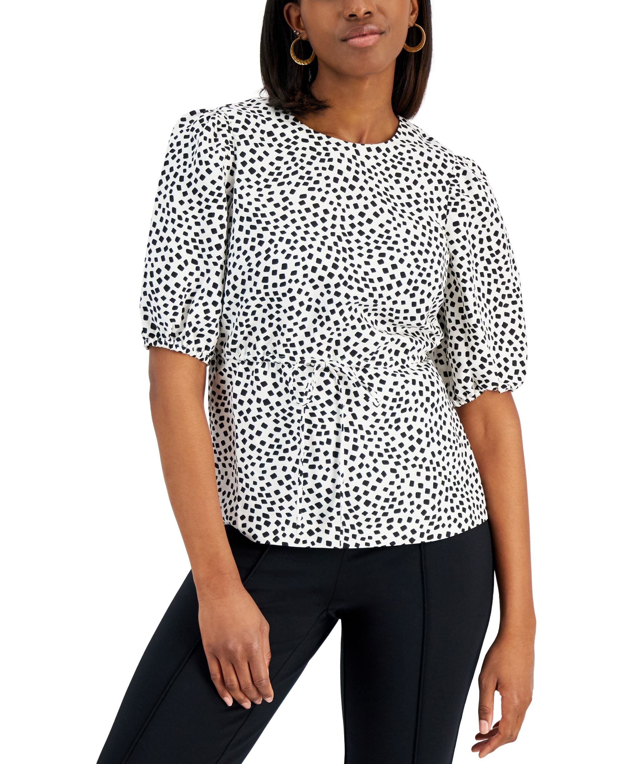 Alfani Tie-Waist Puff-Sleeve Premium Top
