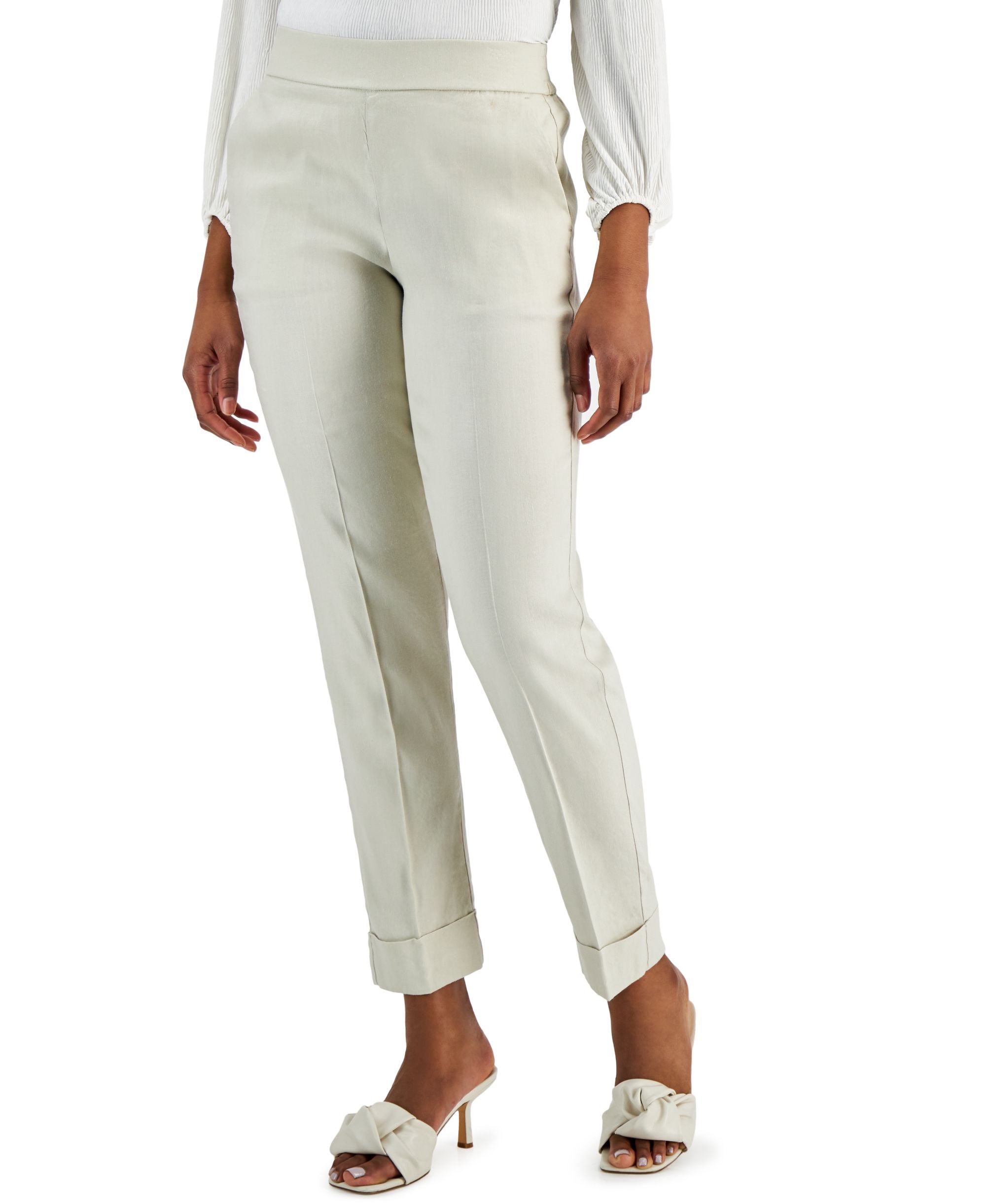 Alfani Linen-Blend Comfort-Waist Straight-Cut Signature Pants