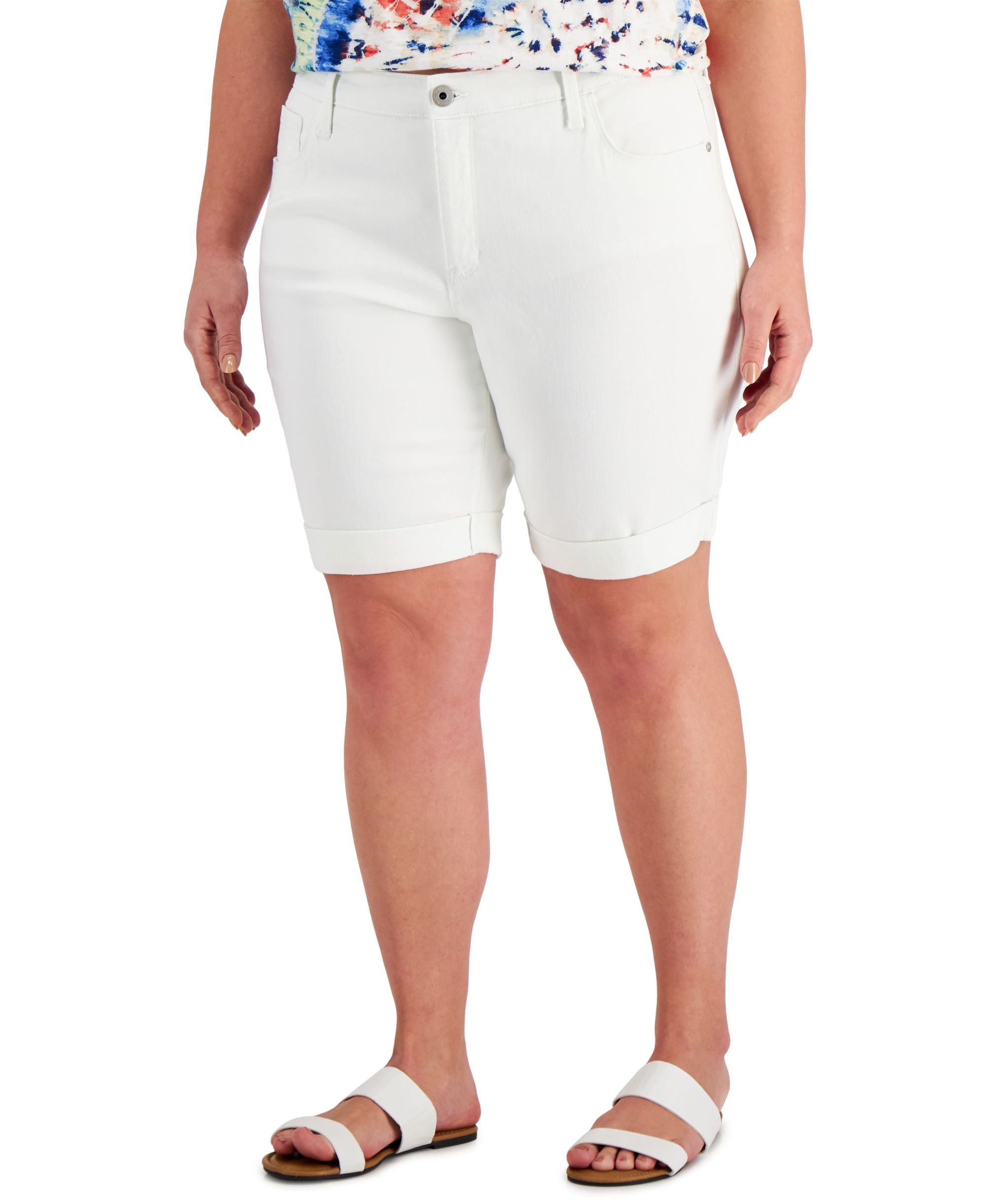 Plus Size Cuffed Denim Bermuda Premium Shorts