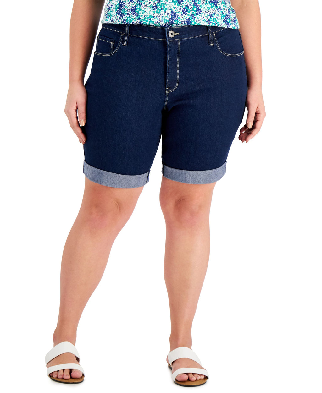 Plus Size Cuffed Denim Bermuda Premium Shorts