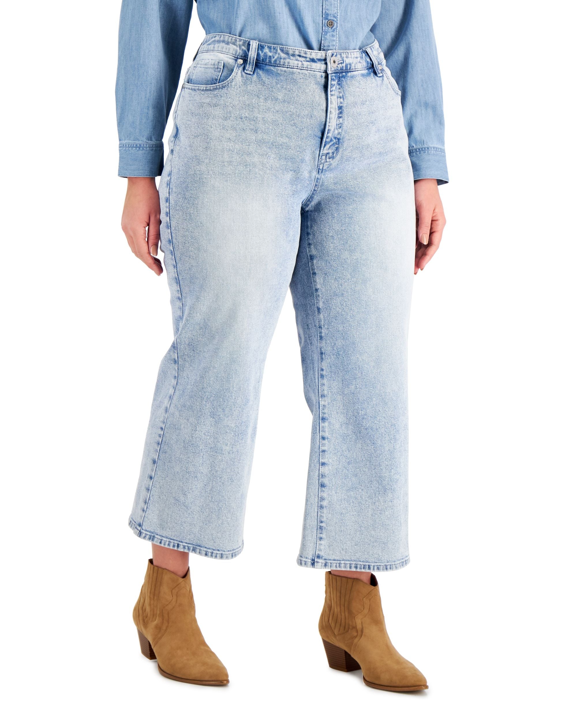 Style & Co Plus Size High Rise Wide-Leg Cropped Premium Jeans