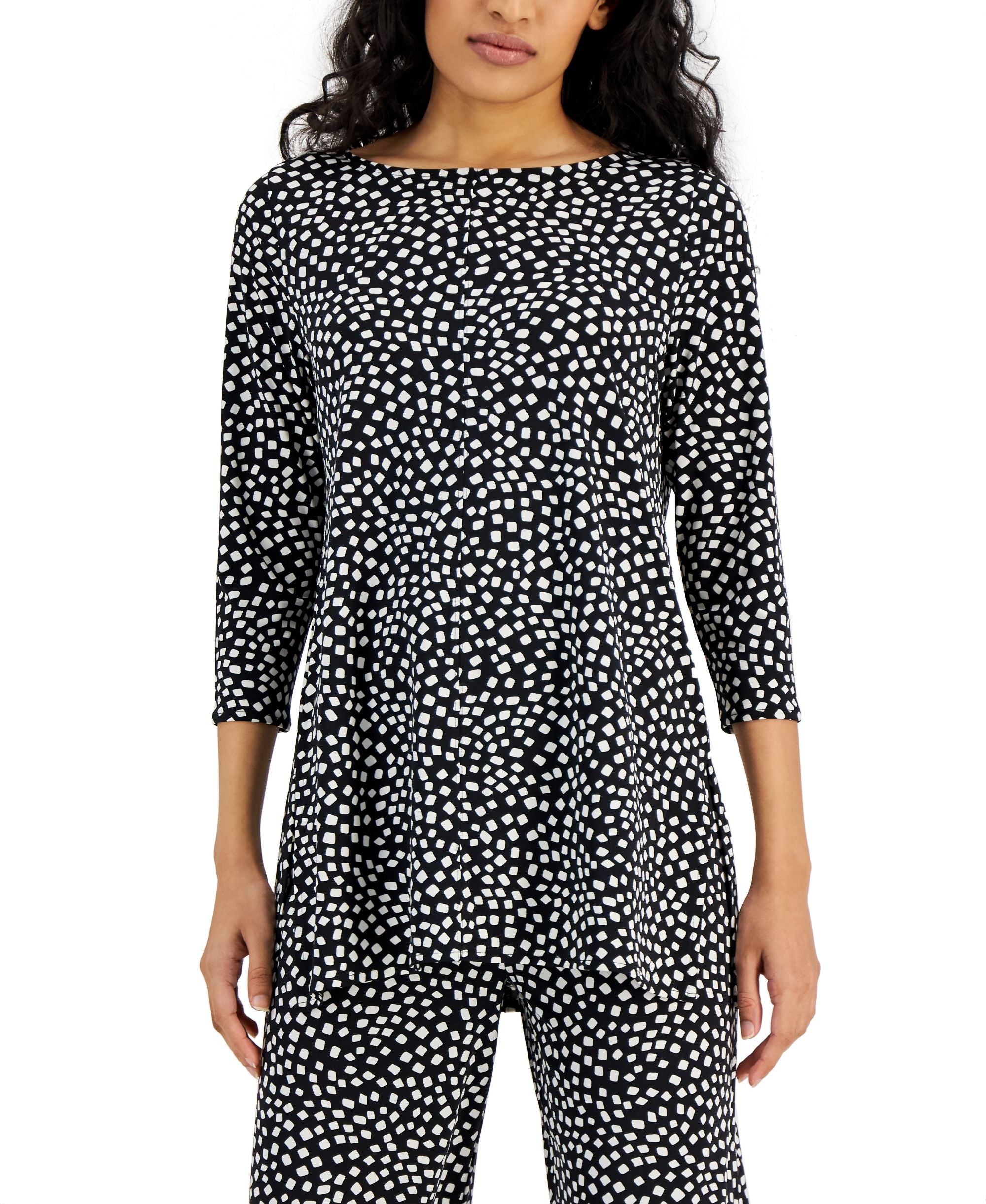 Alfani Boat Neck 3/4 Sleeve Printed Tunic