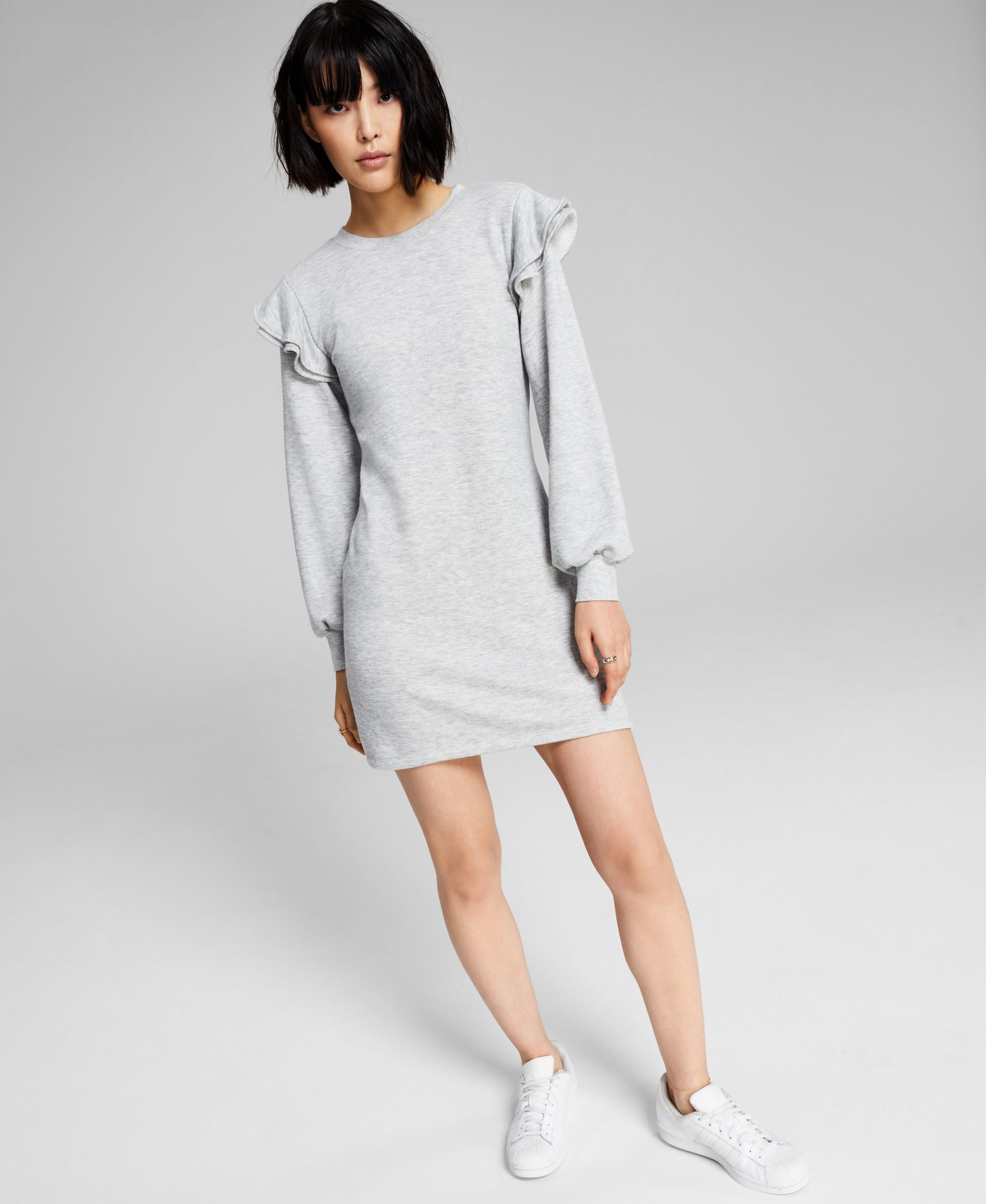 Now This Womens Ruffled Sweatshirt Dress