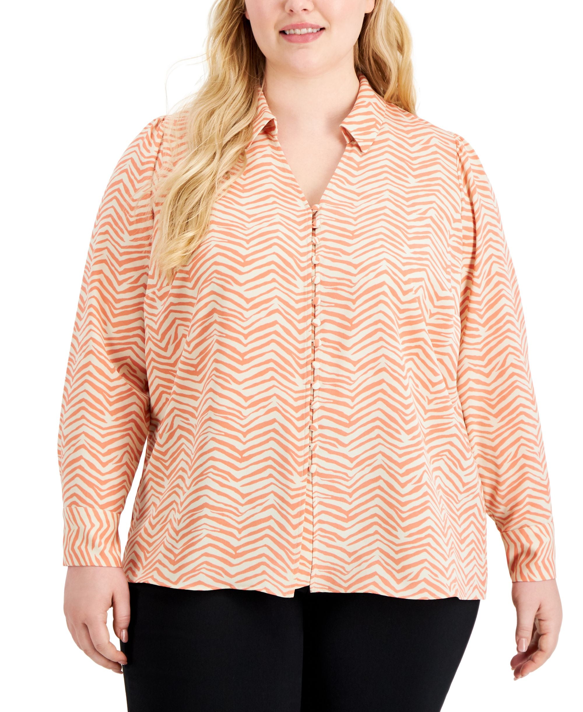 Alfani Plus Size Printed Button-Front Signature Blouse