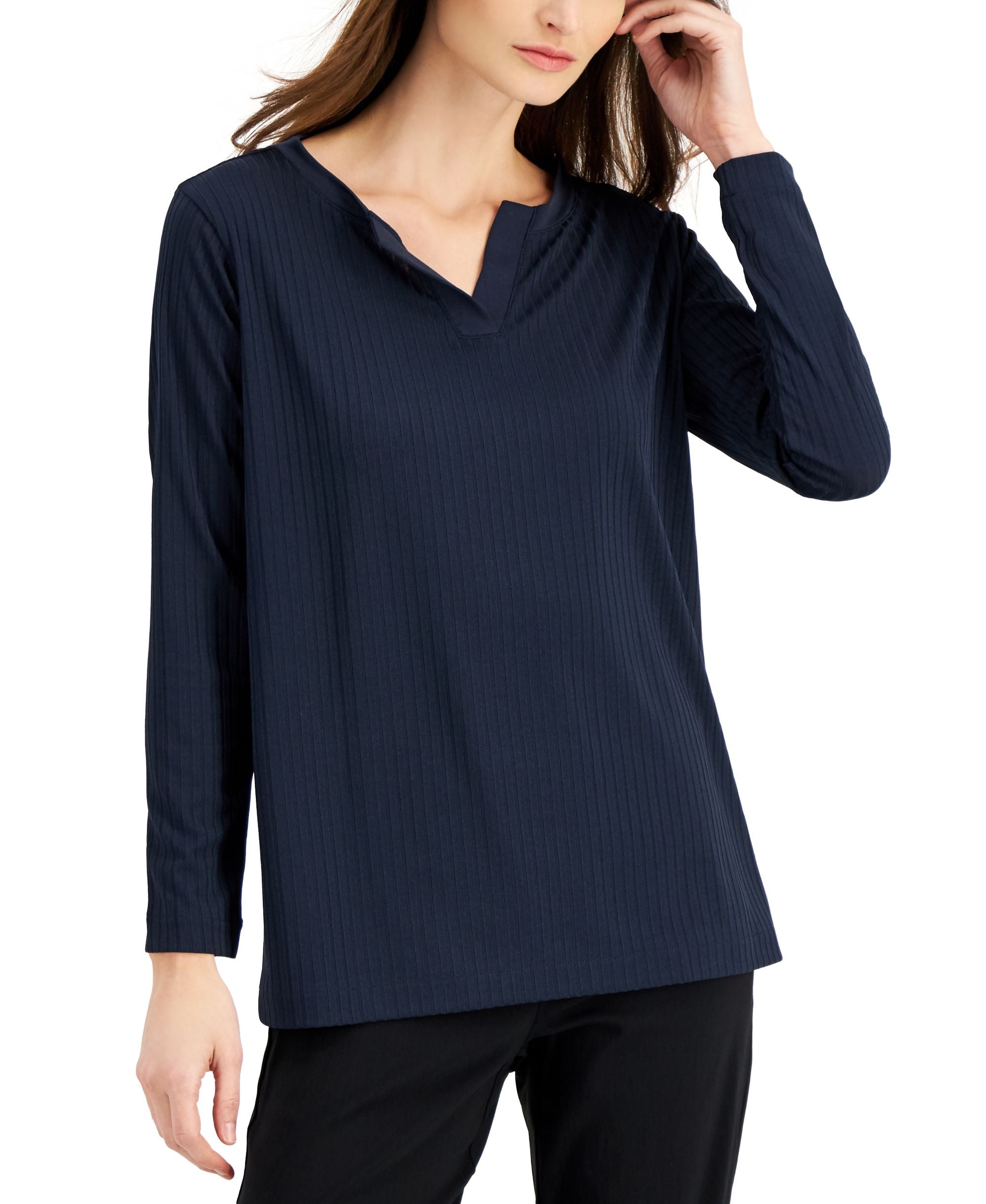 Alfani Ribbed Split Neck Premium Top