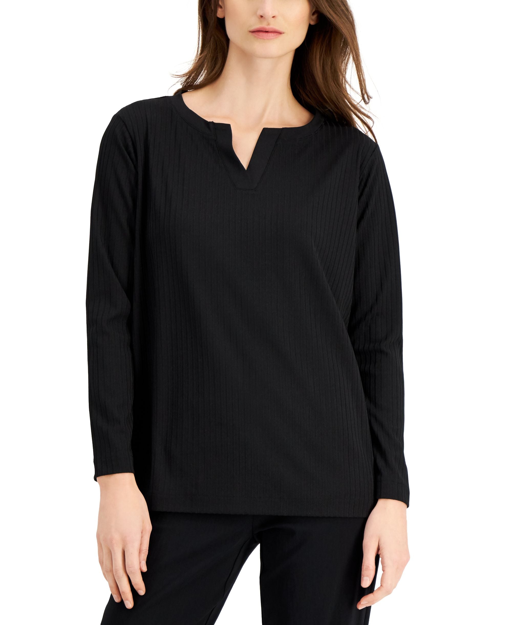 Alfani Ribbed Split Neck Premium Top