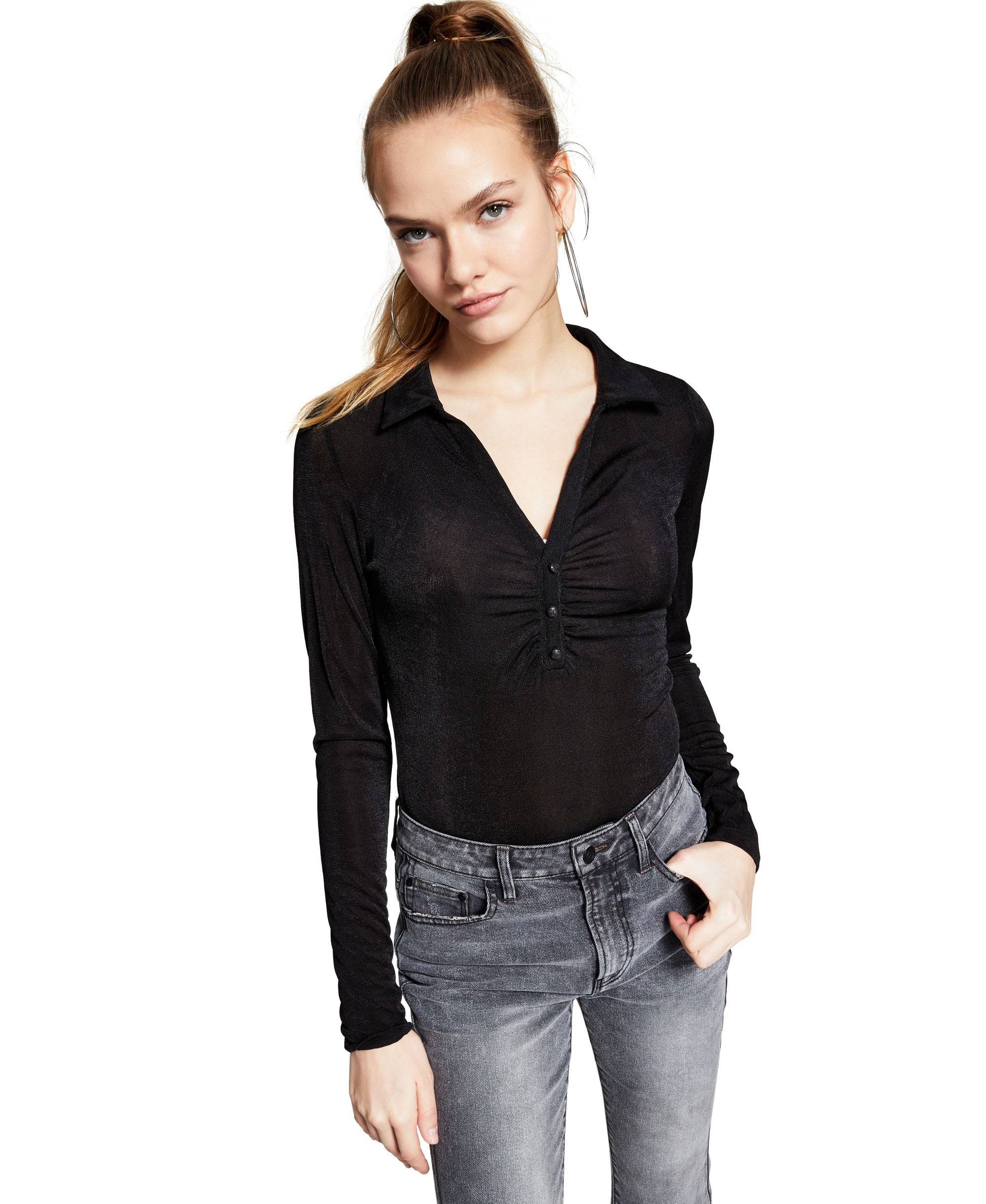 Now This Long-Sleeve Polo Collar Bodysuit
