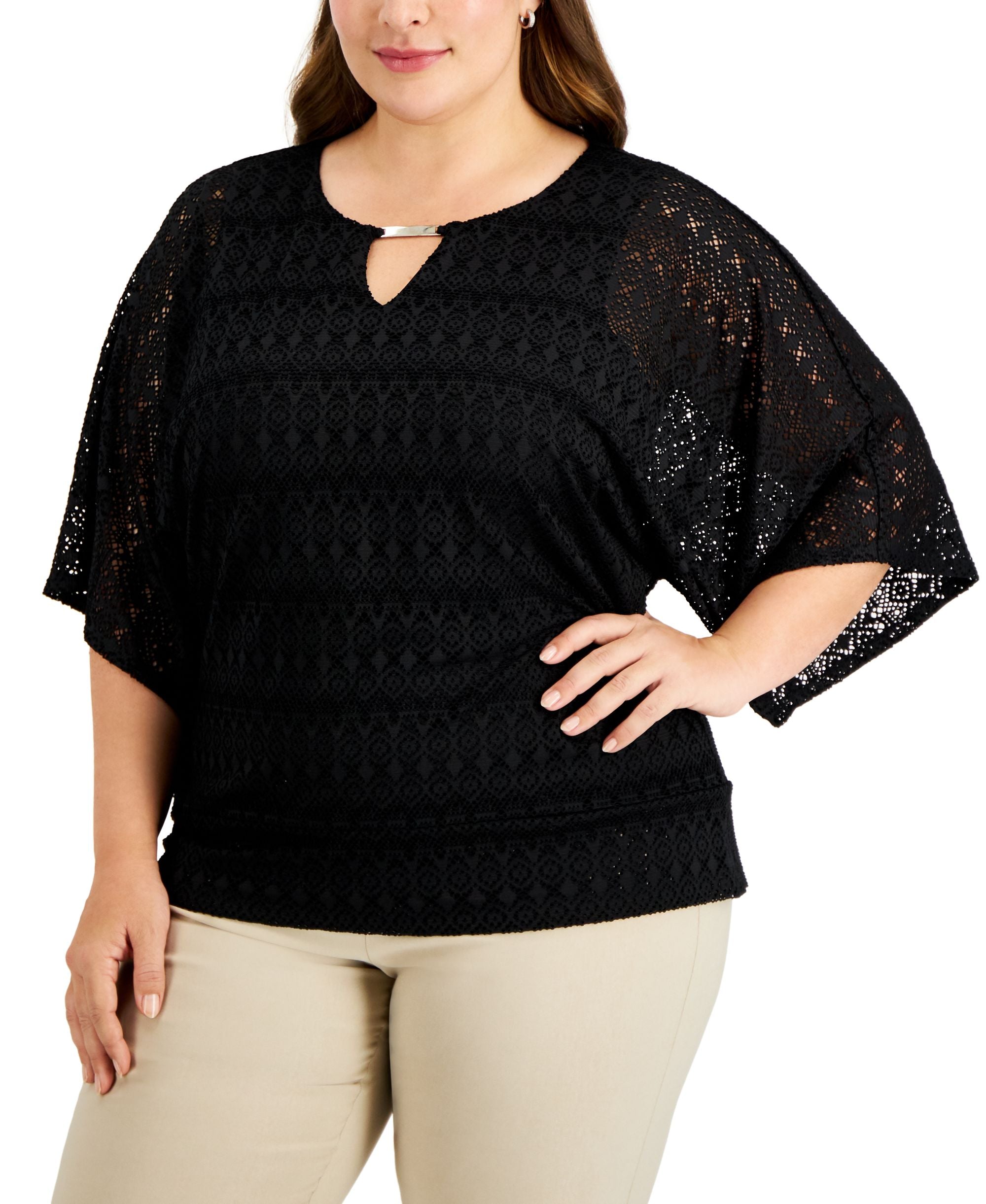 JM Collection Plus Size Poncho Premium Top