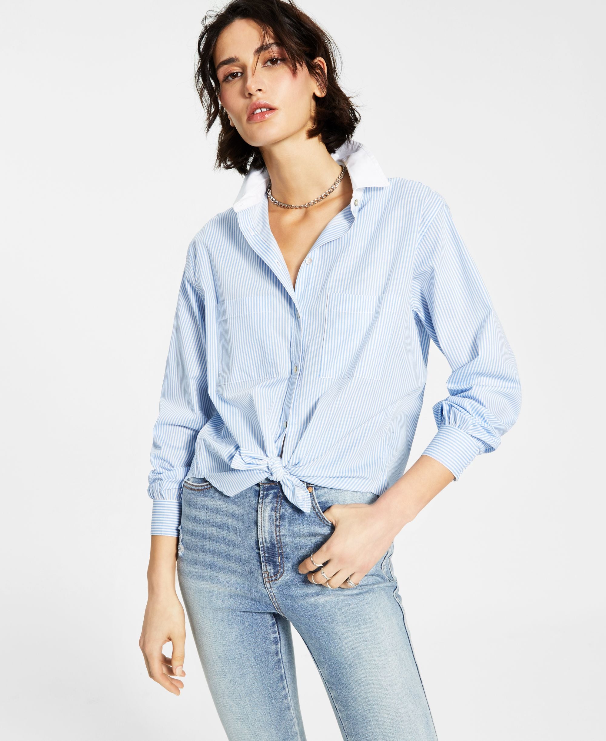 Now This Tie Front Poplin Modern Shirt