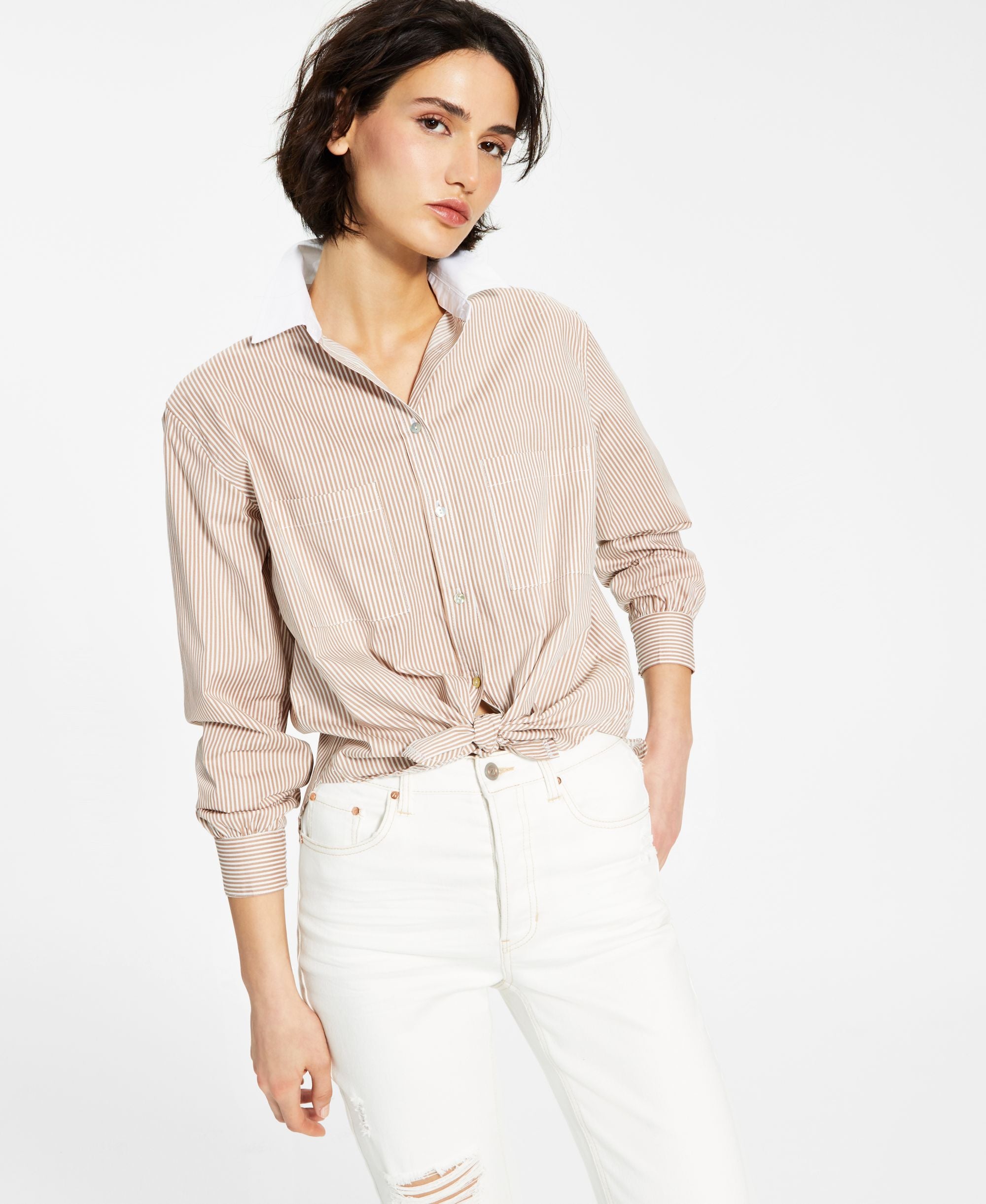 Now This Tie Front Poplin Modern Shirt