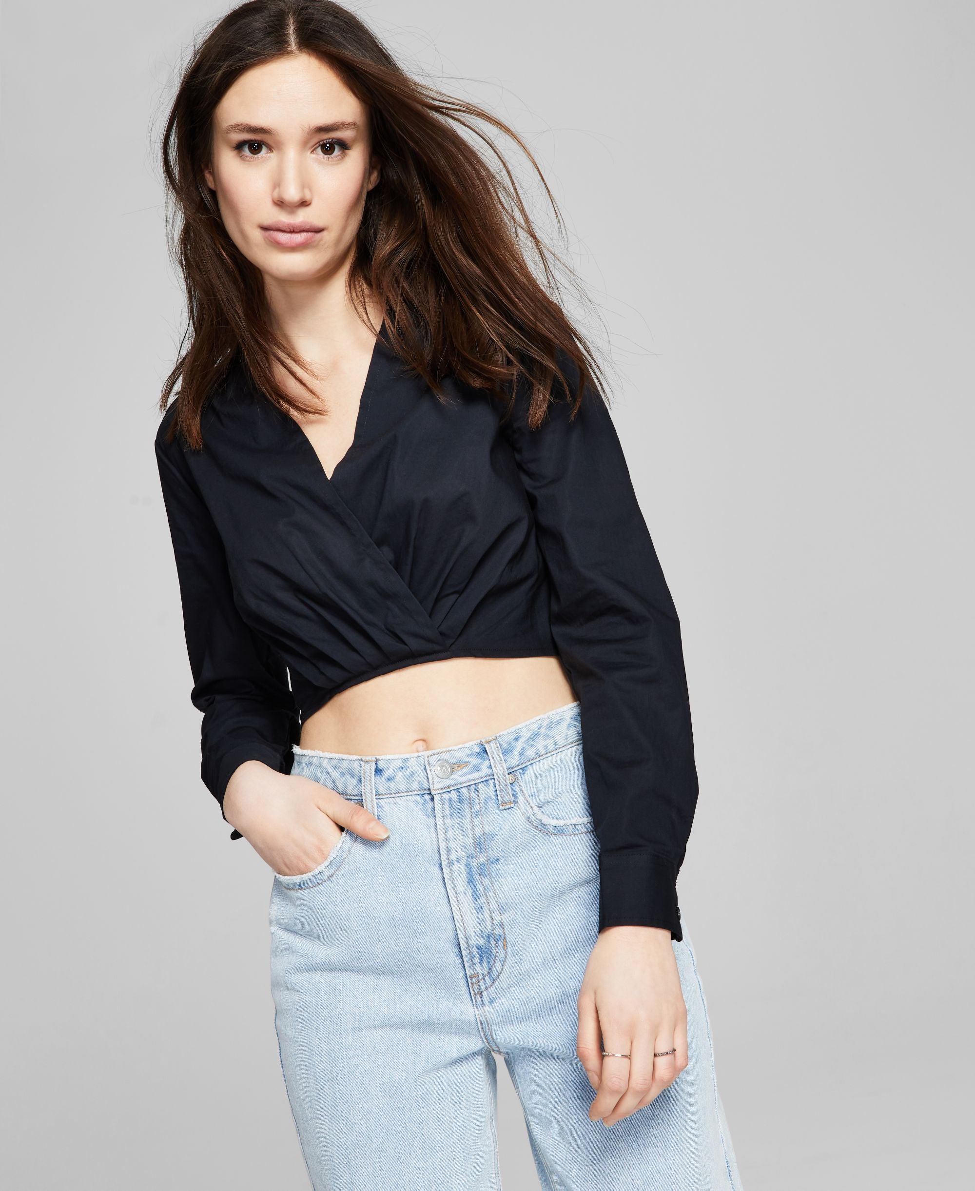 Now This Faux Wrap Poplin Modern Shirt