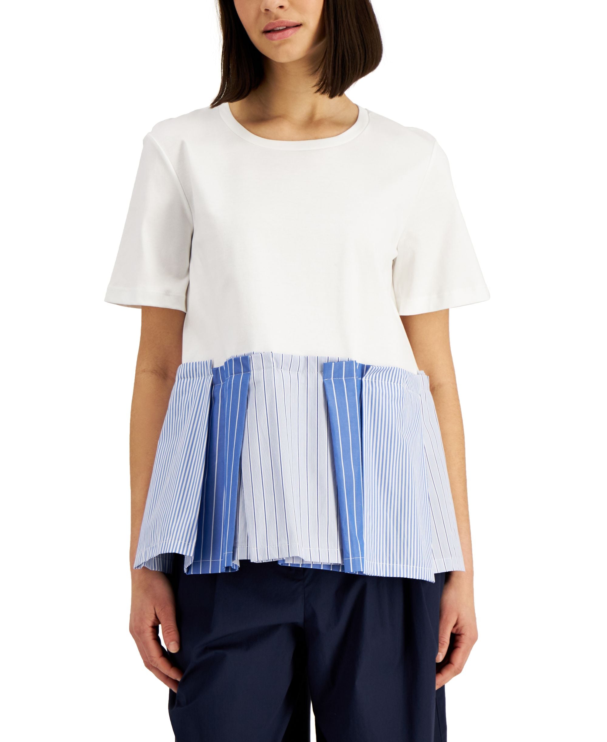 Weekend Max Mara Cotton Pleated Hem Premium Top
