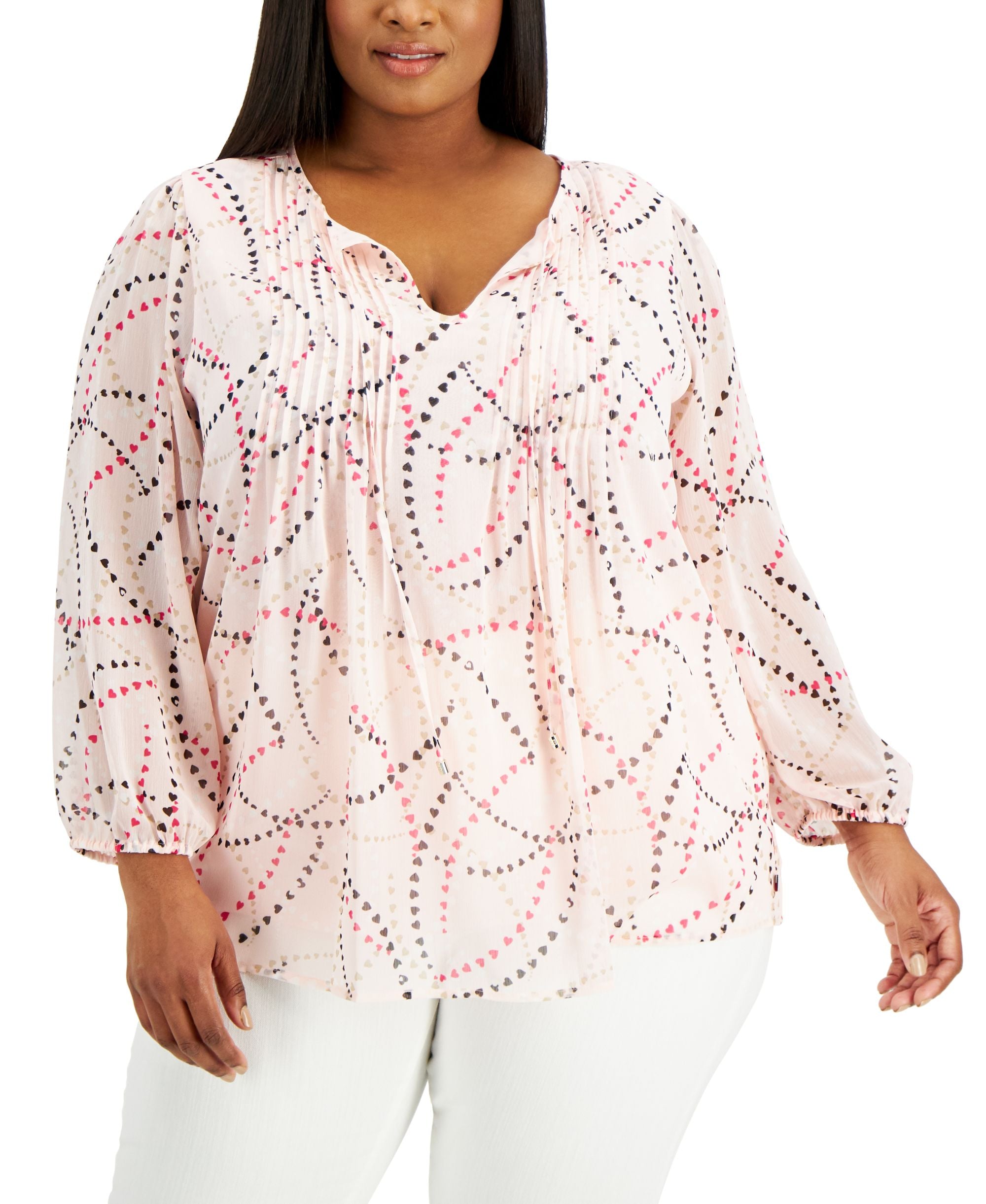 Plus Size Printed Pintucked Premium Top