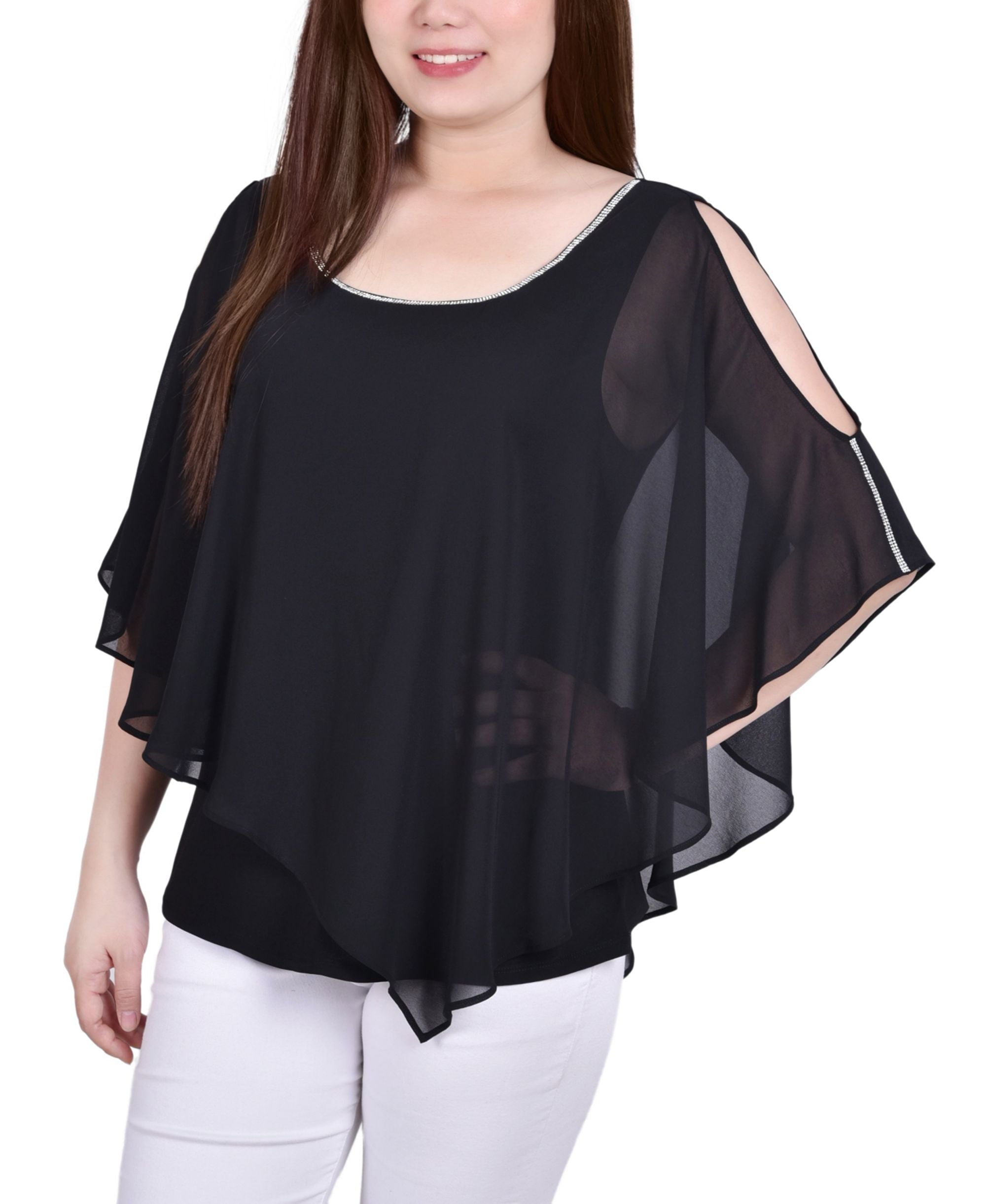 Petite Chiffon Poncho With Sparkle Accents