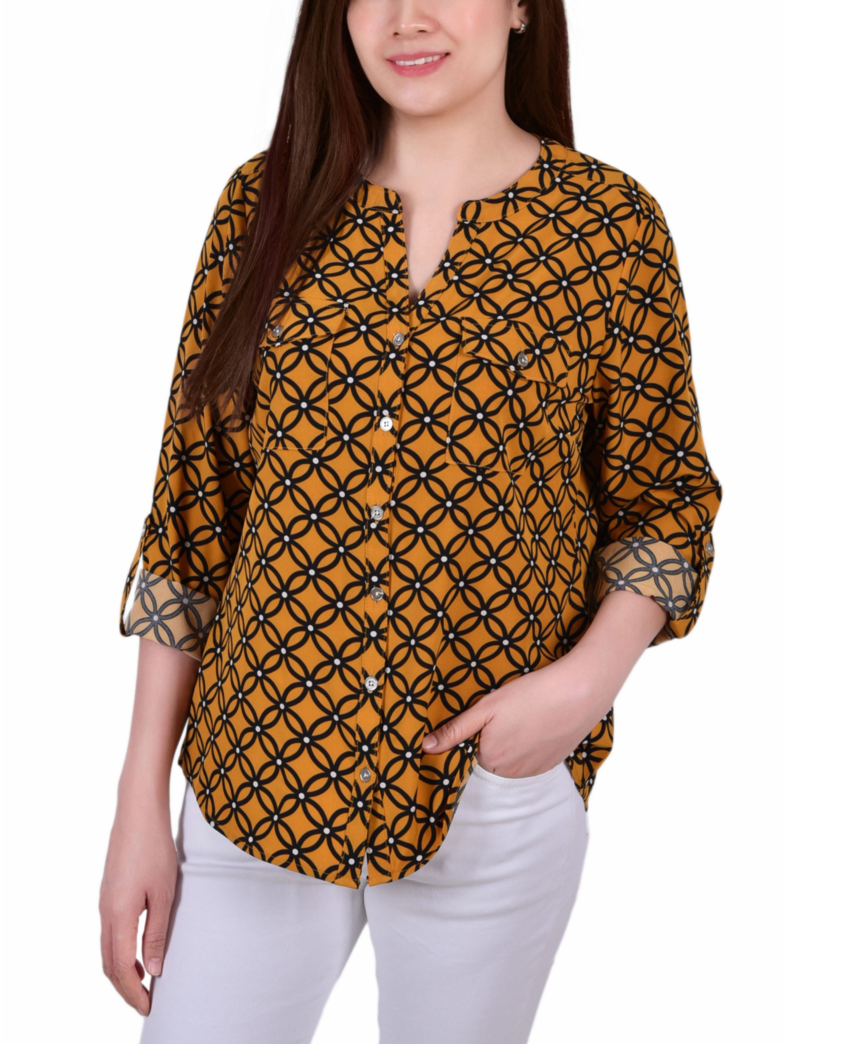 Petite Tab Y Neck Signature Blouse