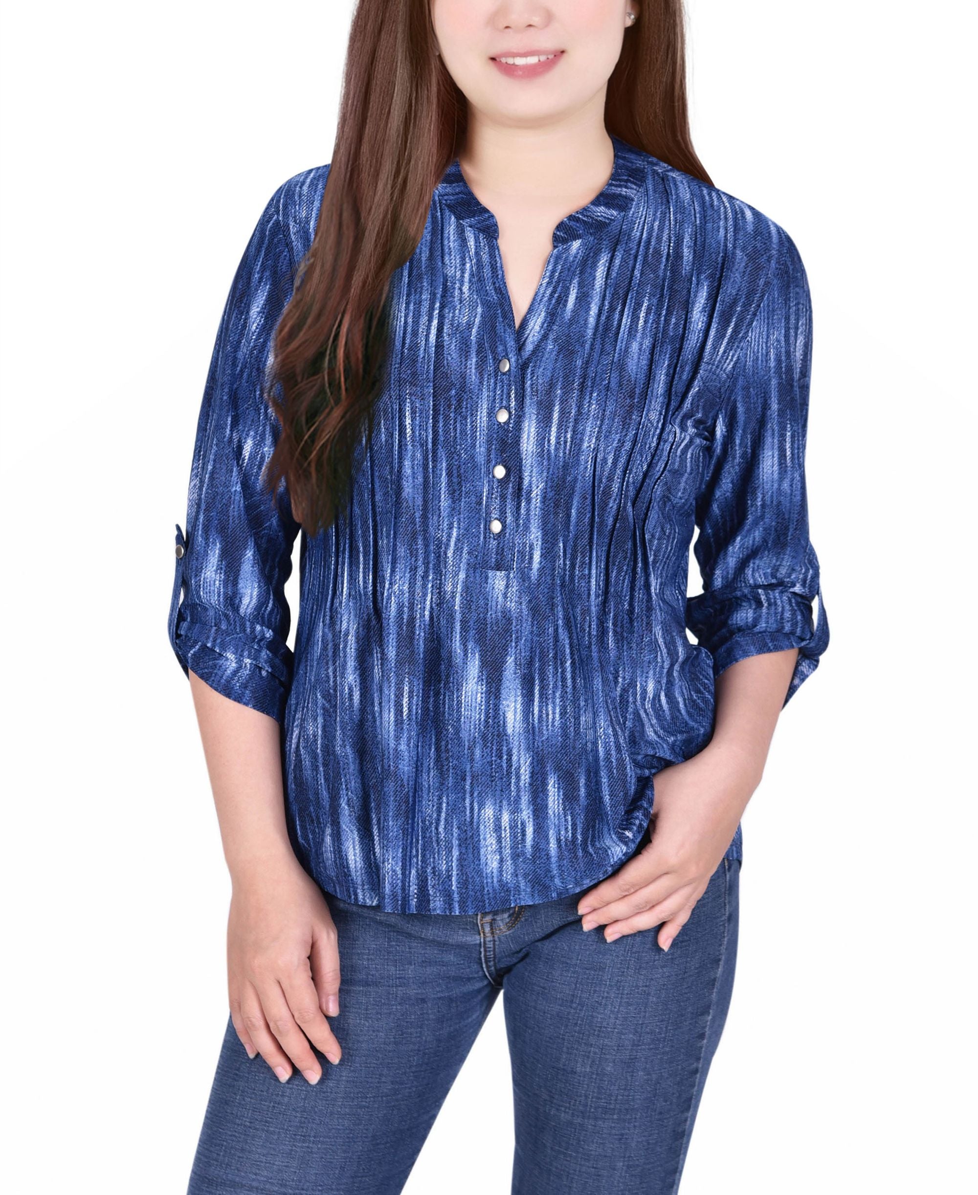 Petite Pintuck Roll Tab Sleeve Premium Top