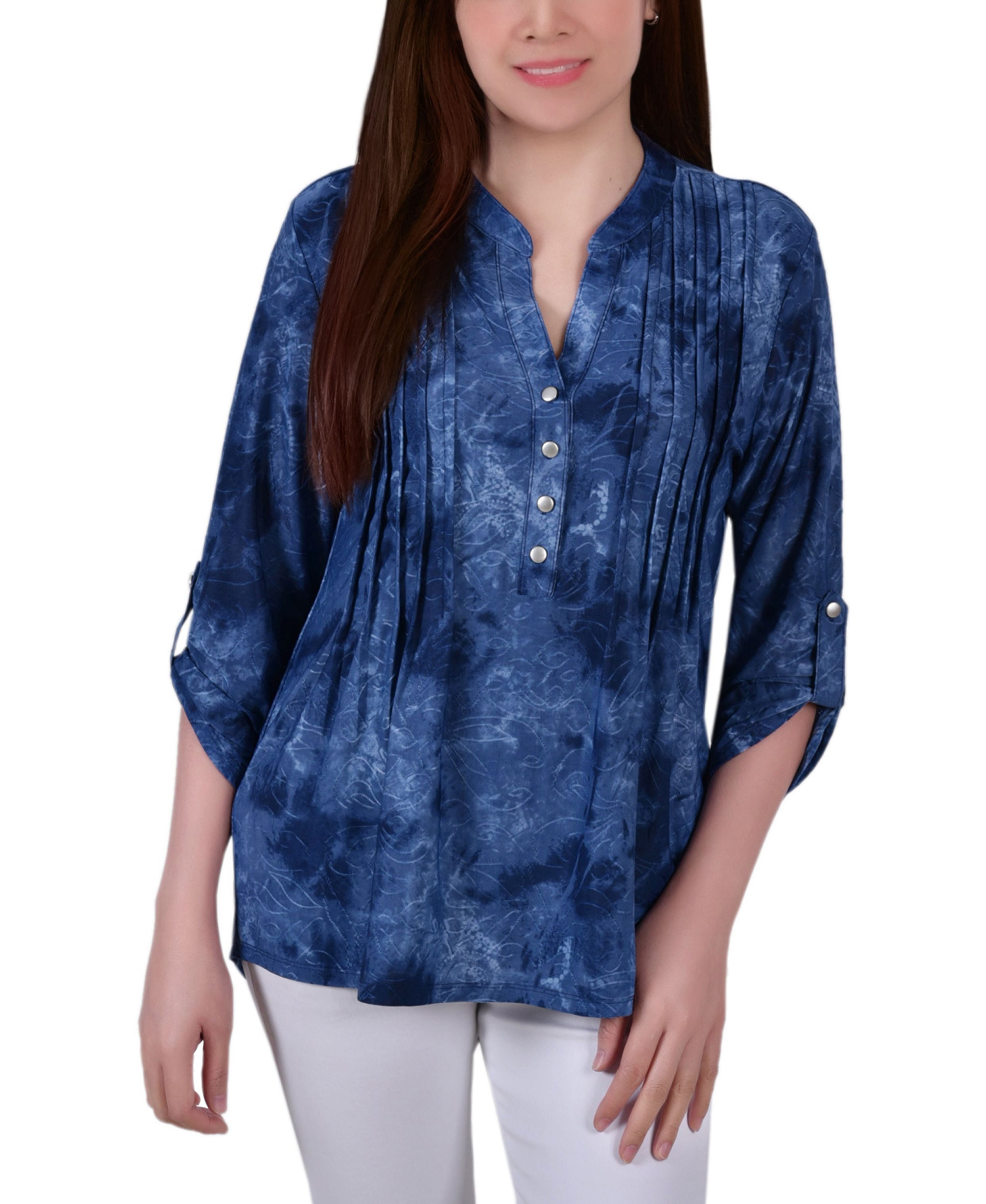 Petite Pintuck Roll Tab Sleeve Premium Top