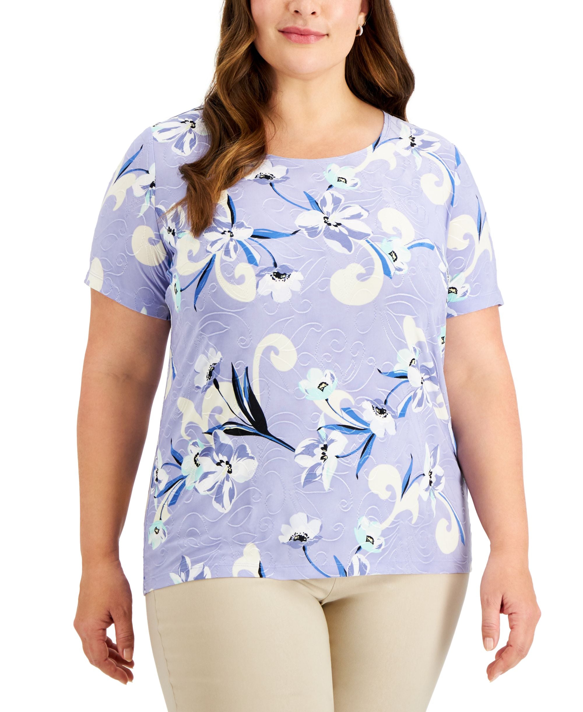 JM Collection Plus Size Printed Short-Sleeve Premium Top