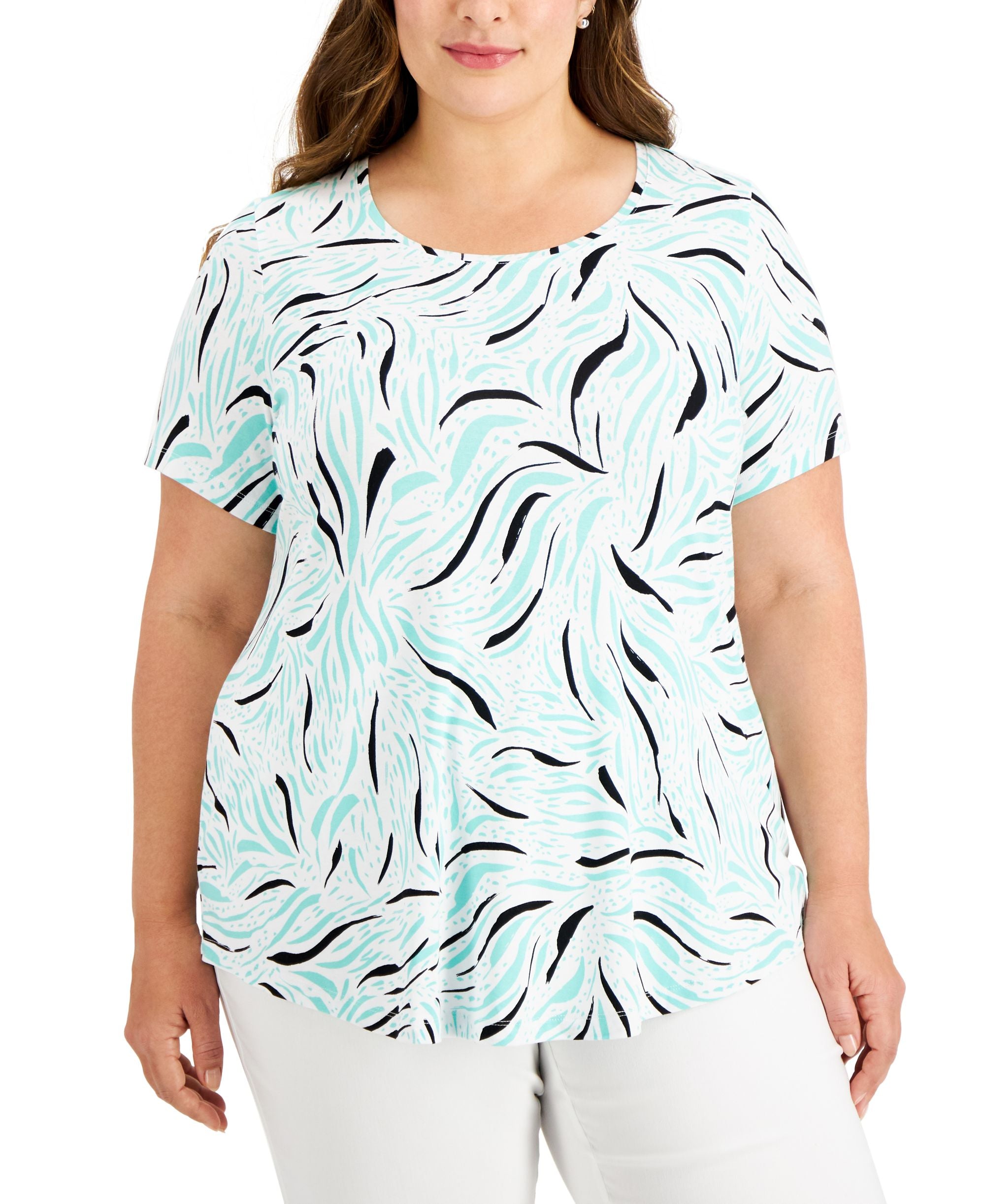 JM Collection Plus Size Printed Short-Sleeve Premium Top