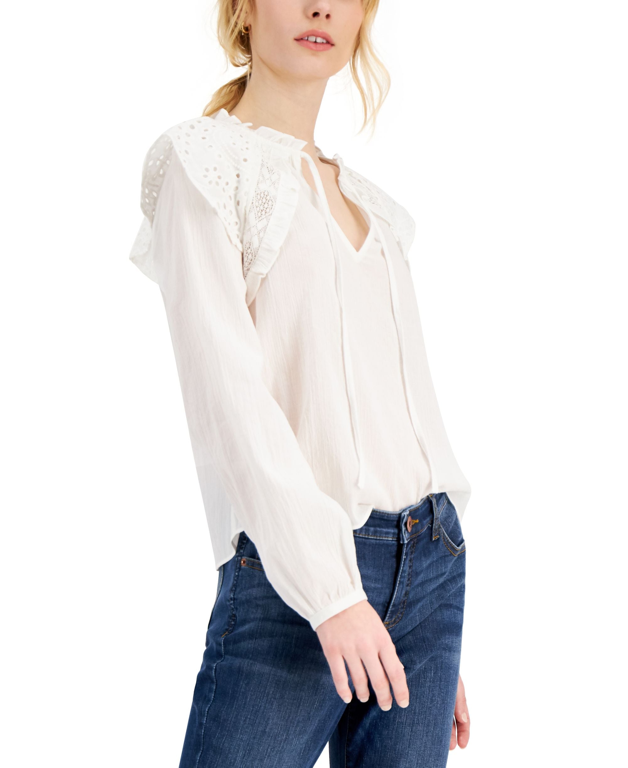 INC International Concepts Cotton Eyelet Trim Premium Top
