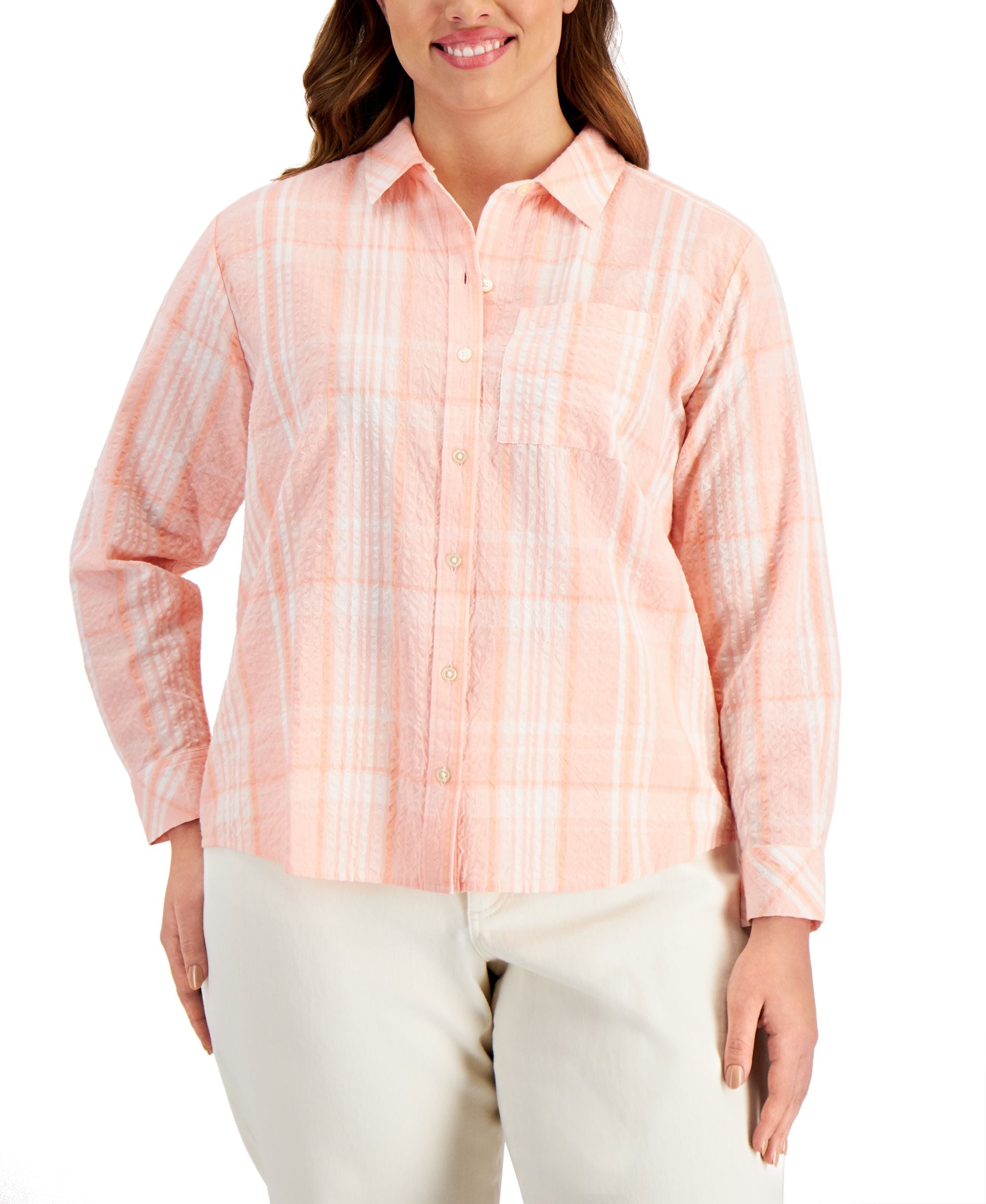 Style & Co Plus Size Plaid Boyfriend Modern Shirt