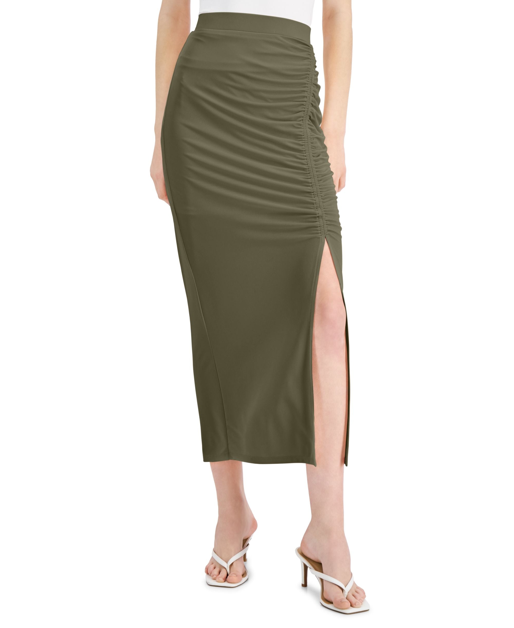 INC International Concepts Womens Ruched Slit Midi Modern Skirt