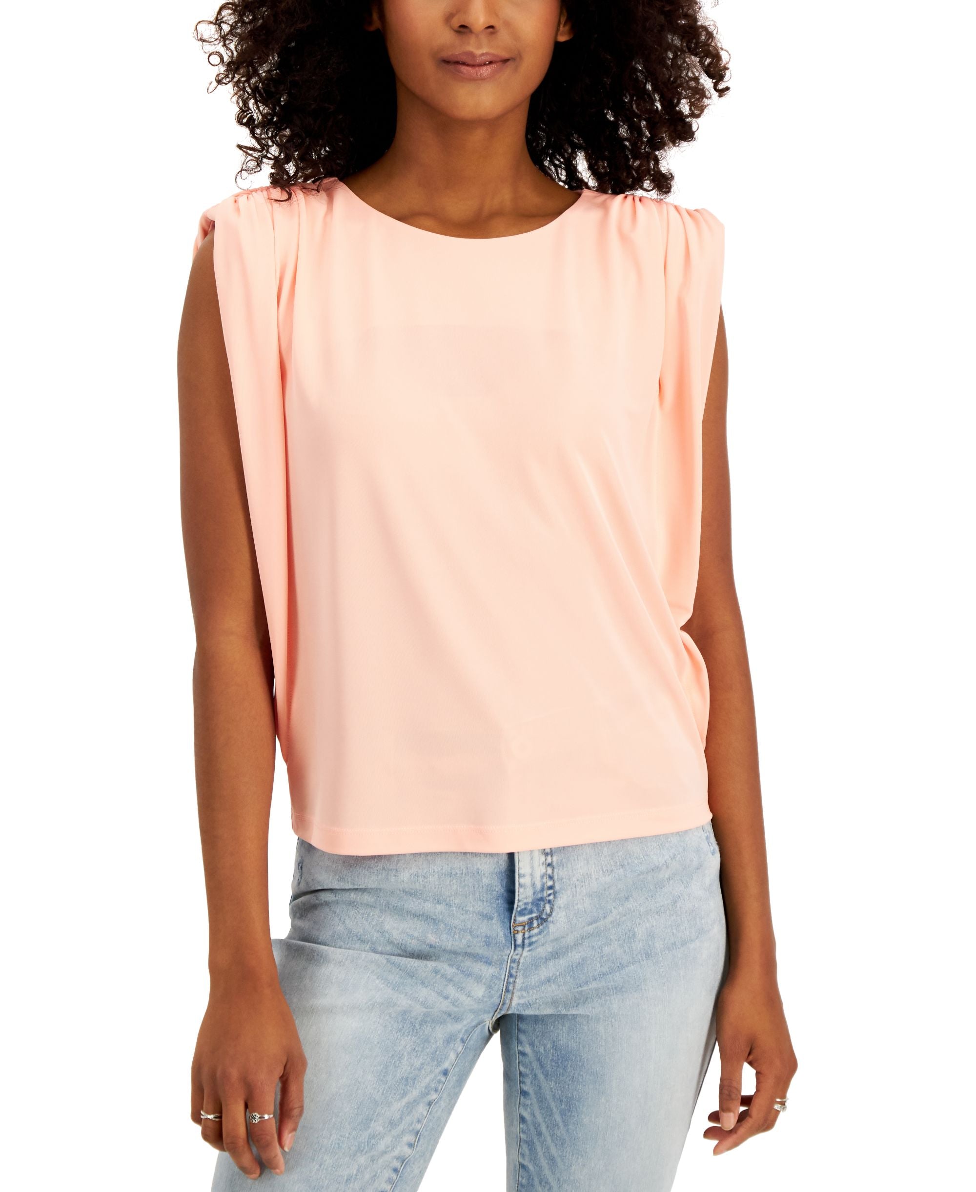 INC International Concepts Womens Ruched Shoulder Sleeveless Premium Top