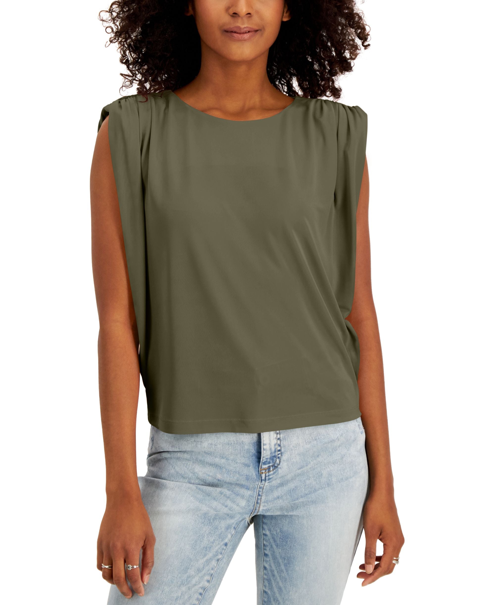 INC International Concepts Womens Ruched Shoulder Sleeveless Premium Top