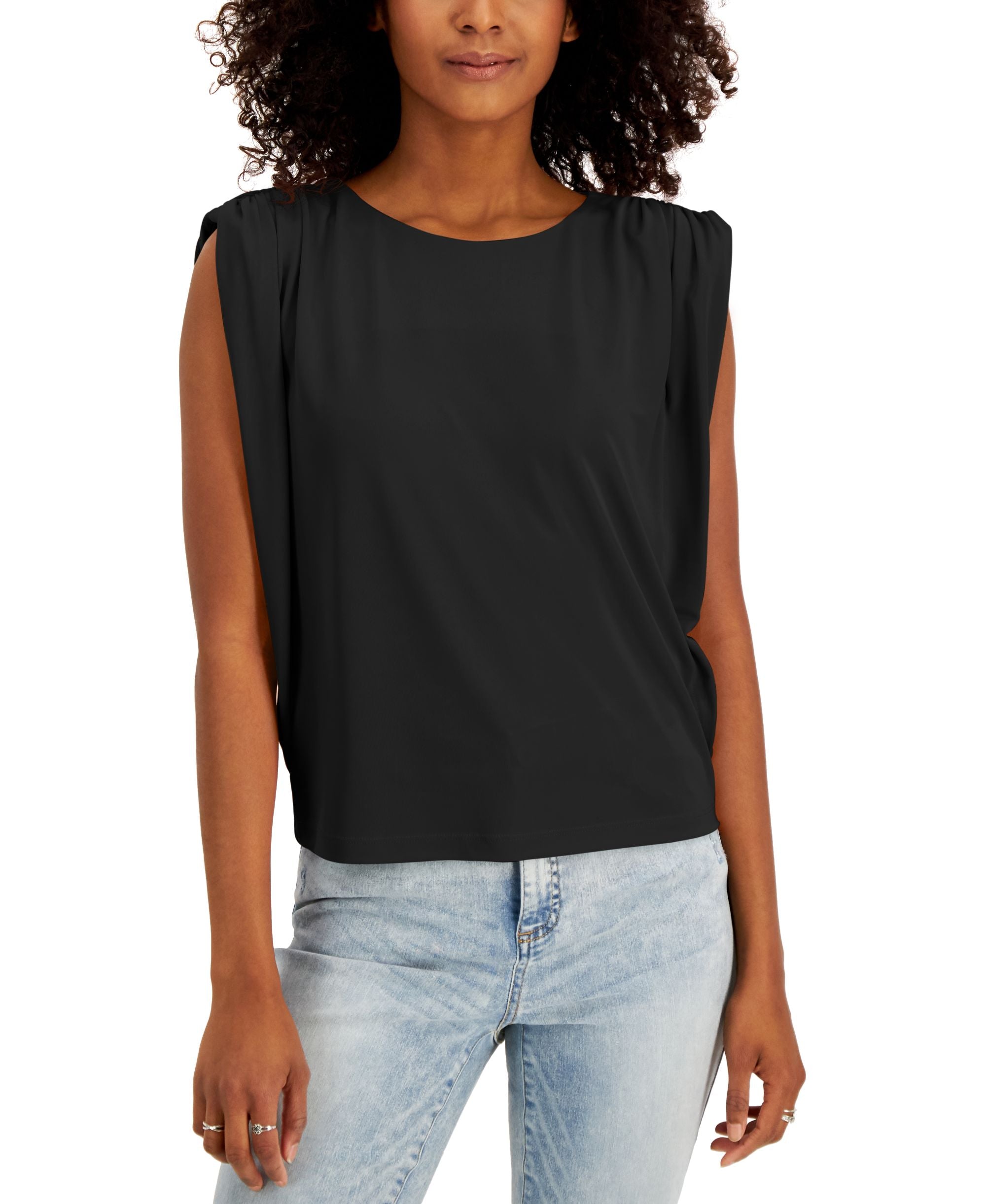 INC International Concepts Womens Ruched Shoulder Sleeveless Premium Top