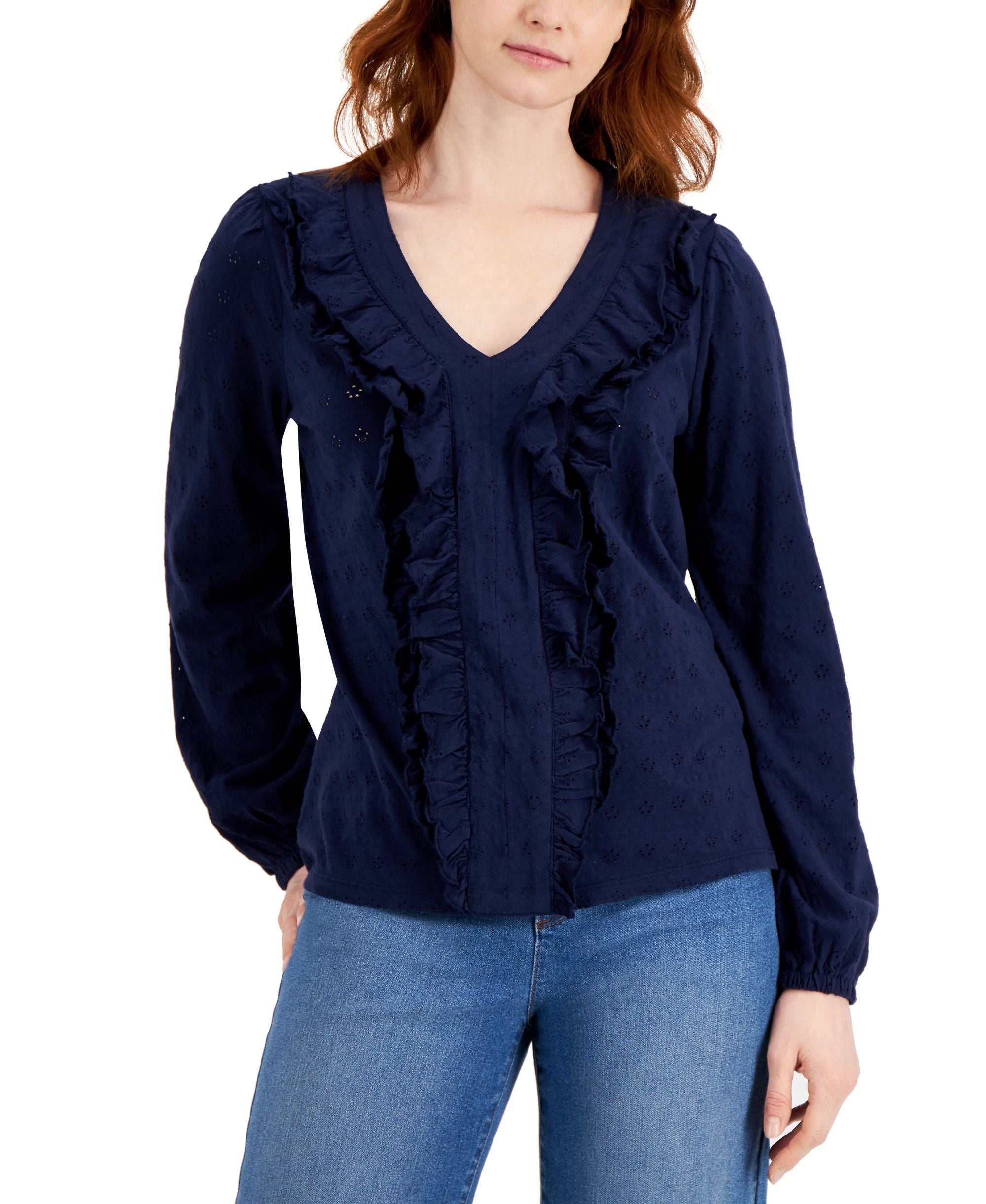 Charter Club Ruffled Eyelet Knit Premium Top