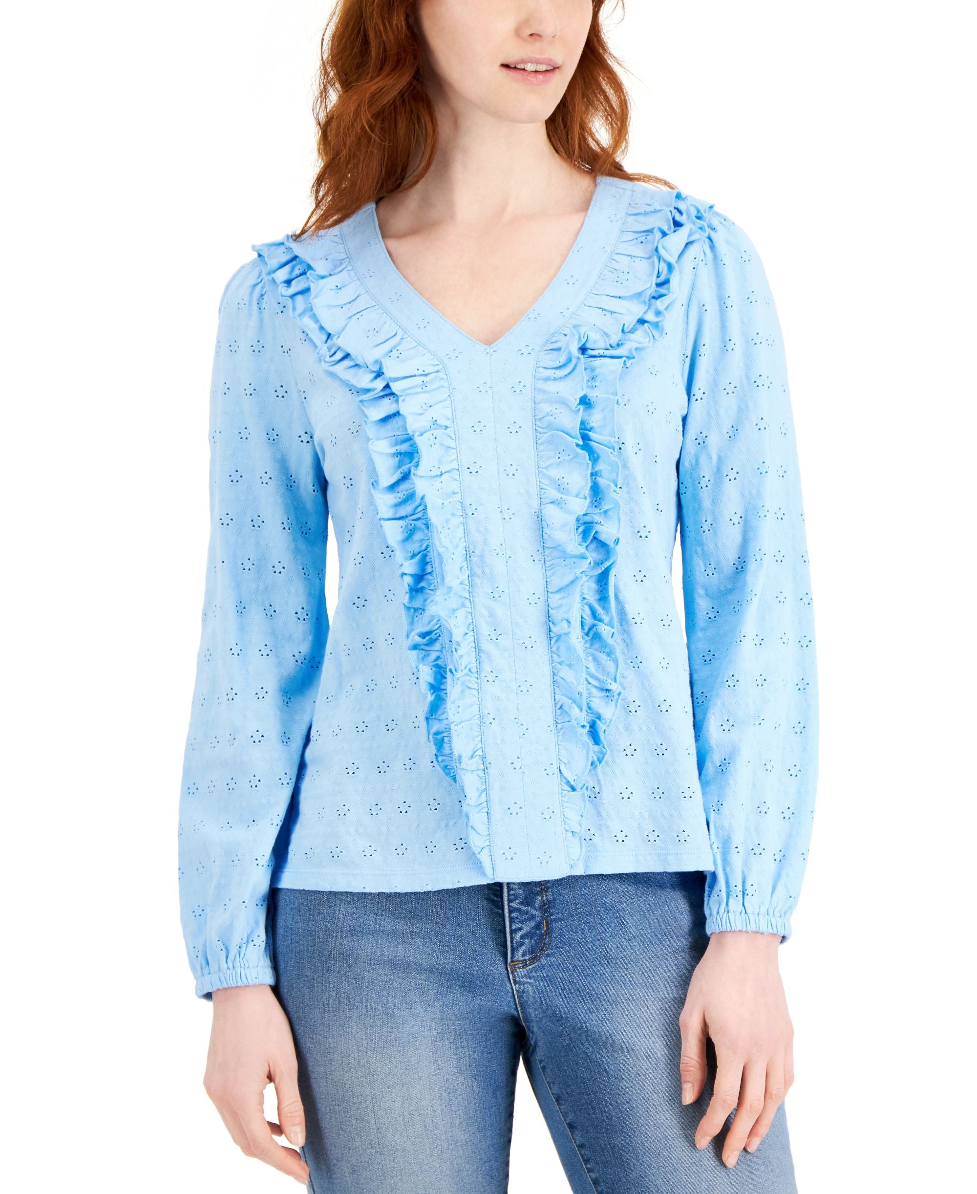 Charter Club Ruffled Eyelet Knit Premium Top