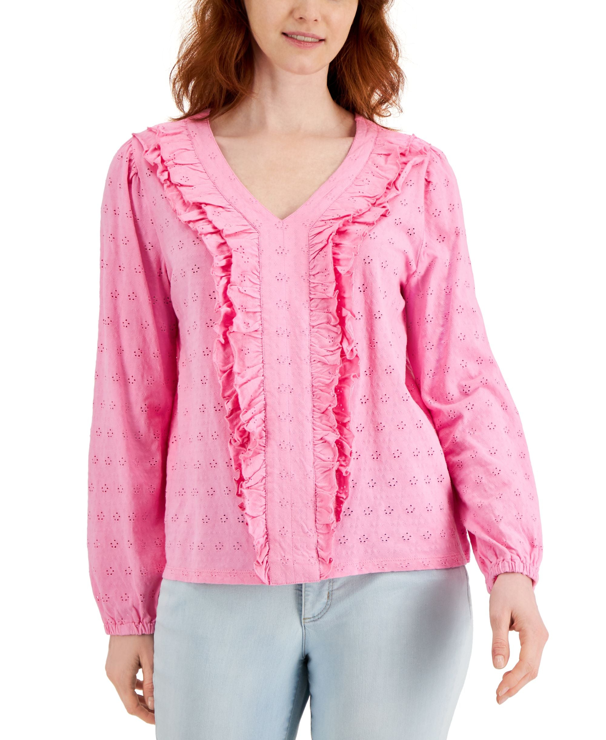Charter Club Ruffled Eyelet Knit Premium Top