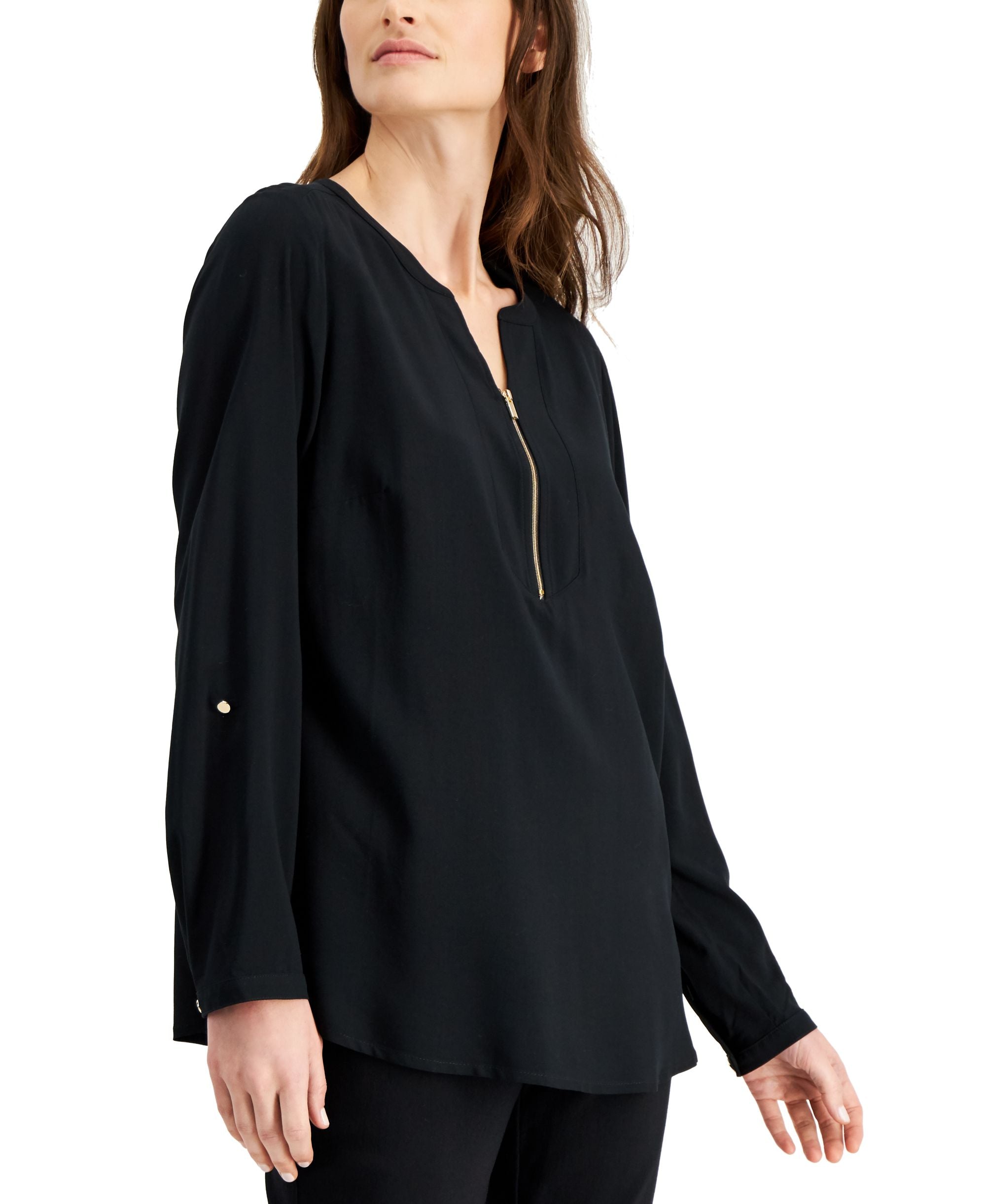 JM Collection Solid Zip Neck Utility Premium Top